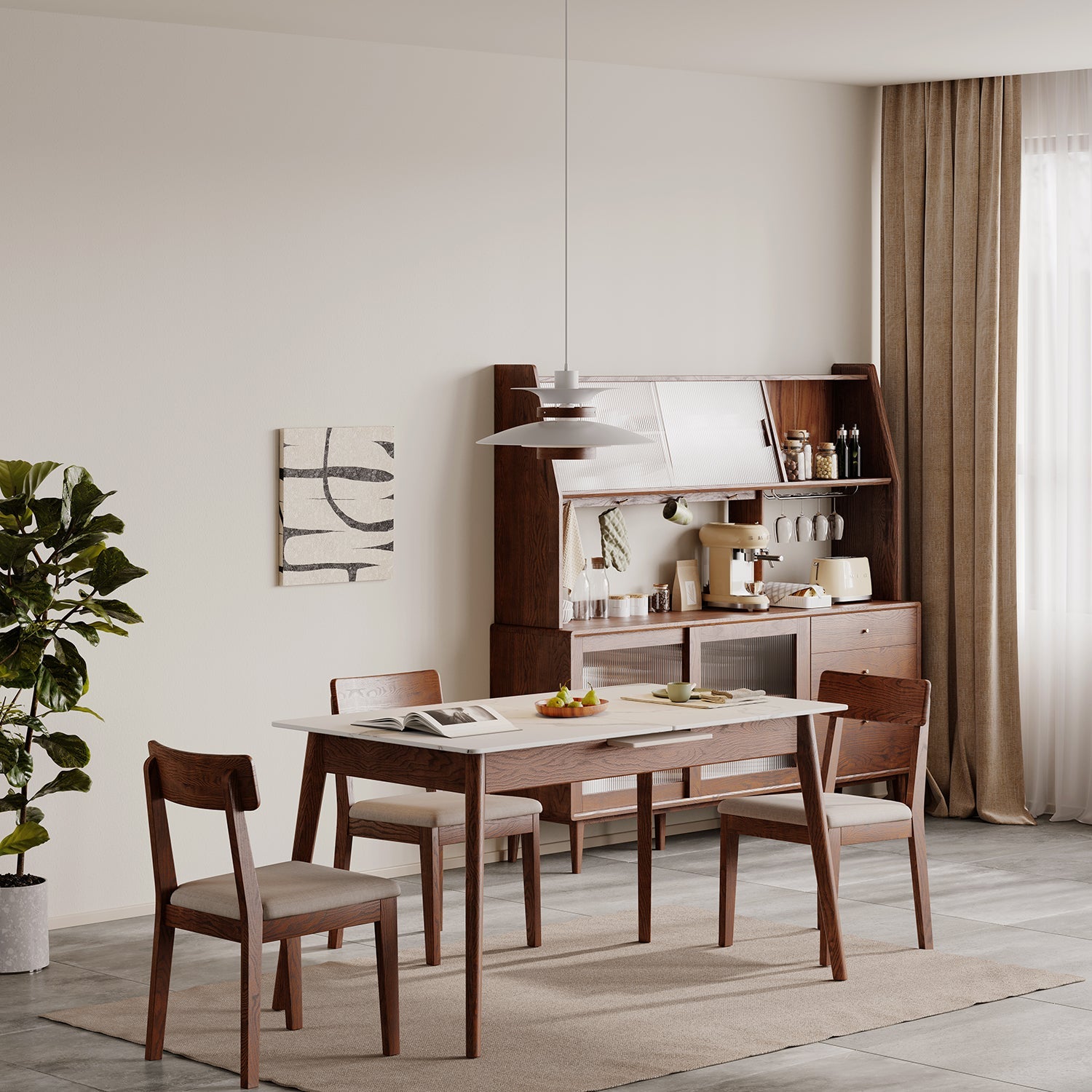 Walnut White Slate Telescopic Dining Table