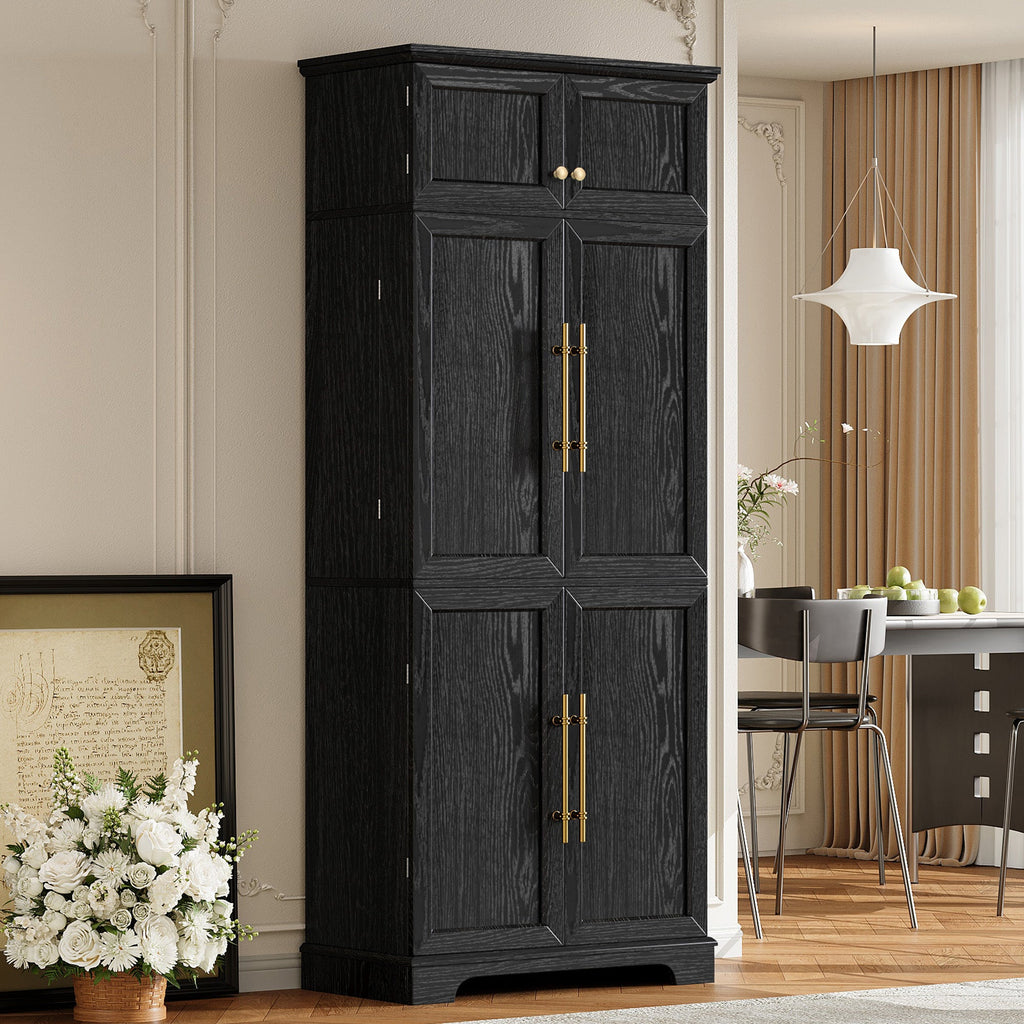 78" Tall Farmhouse Kitchen Pantry Cabinet with Shelves Drawer Wine Rack