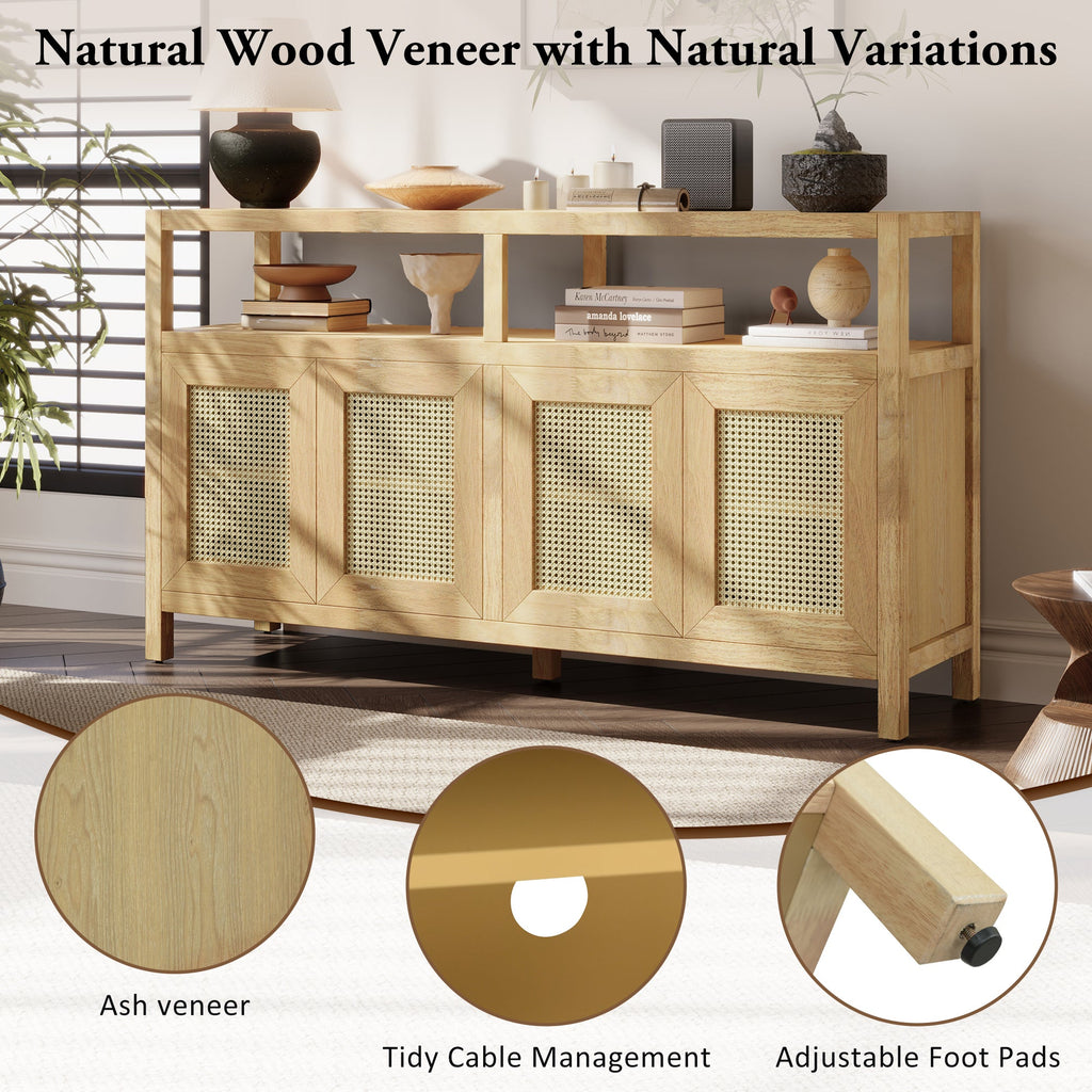 Bohemian Style Rattan Storage Cabinet with 3-position Adjustable Shelves