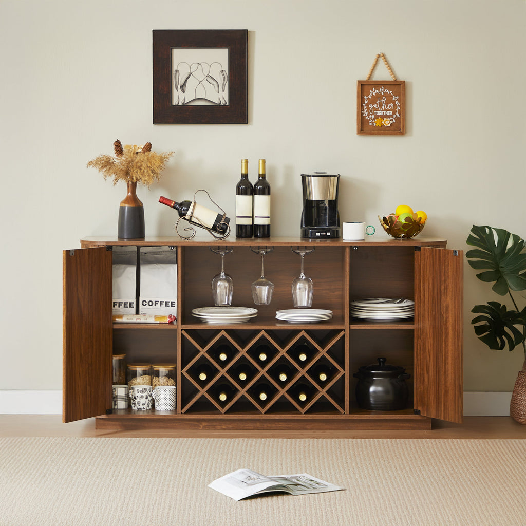 58' Wavy Curve Sideboard-Multifunctional Cabinet with Wine Storage