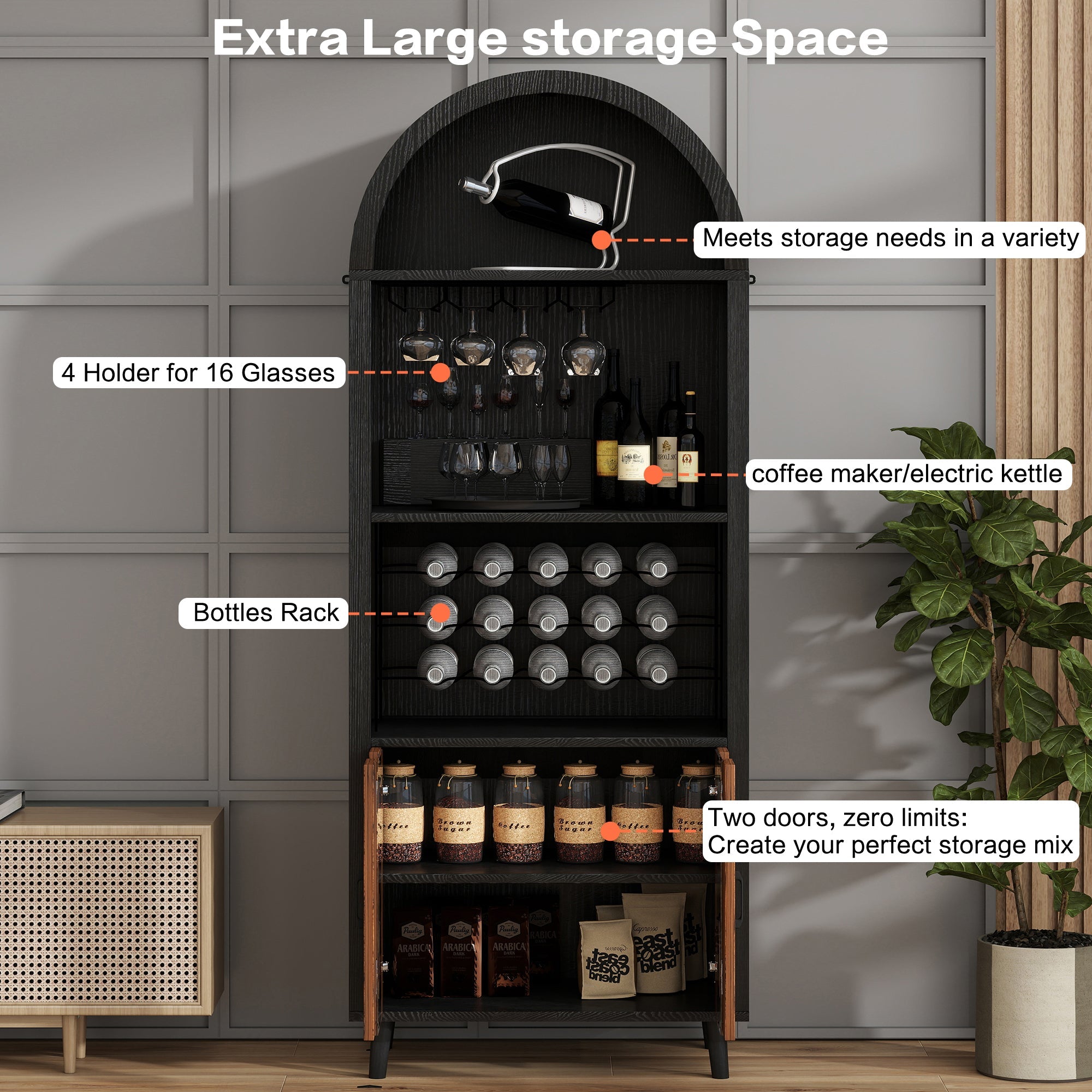 71'Farmhouse Arched Wine Bar Cabinet