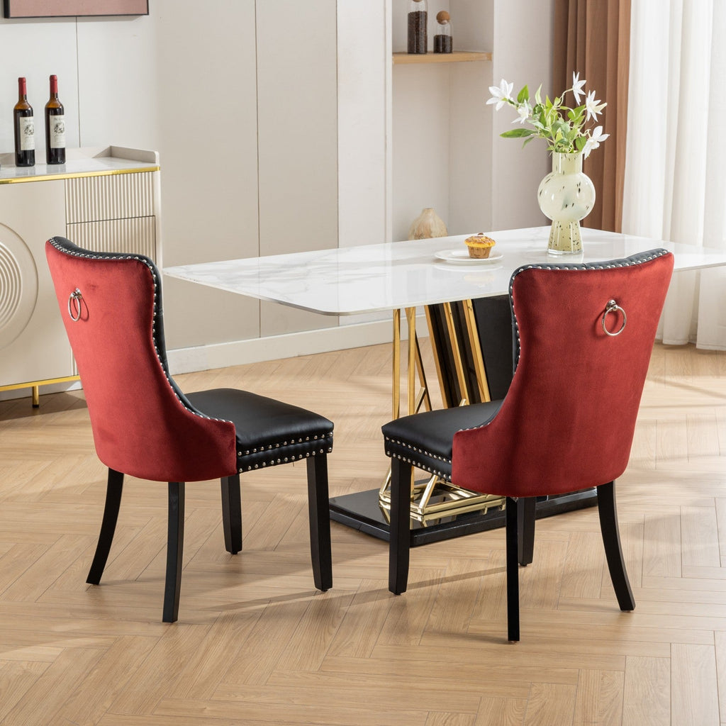 Tufted Solid Wood PU Upholstered Dining Chair with Wood Legs (Set of 2)
