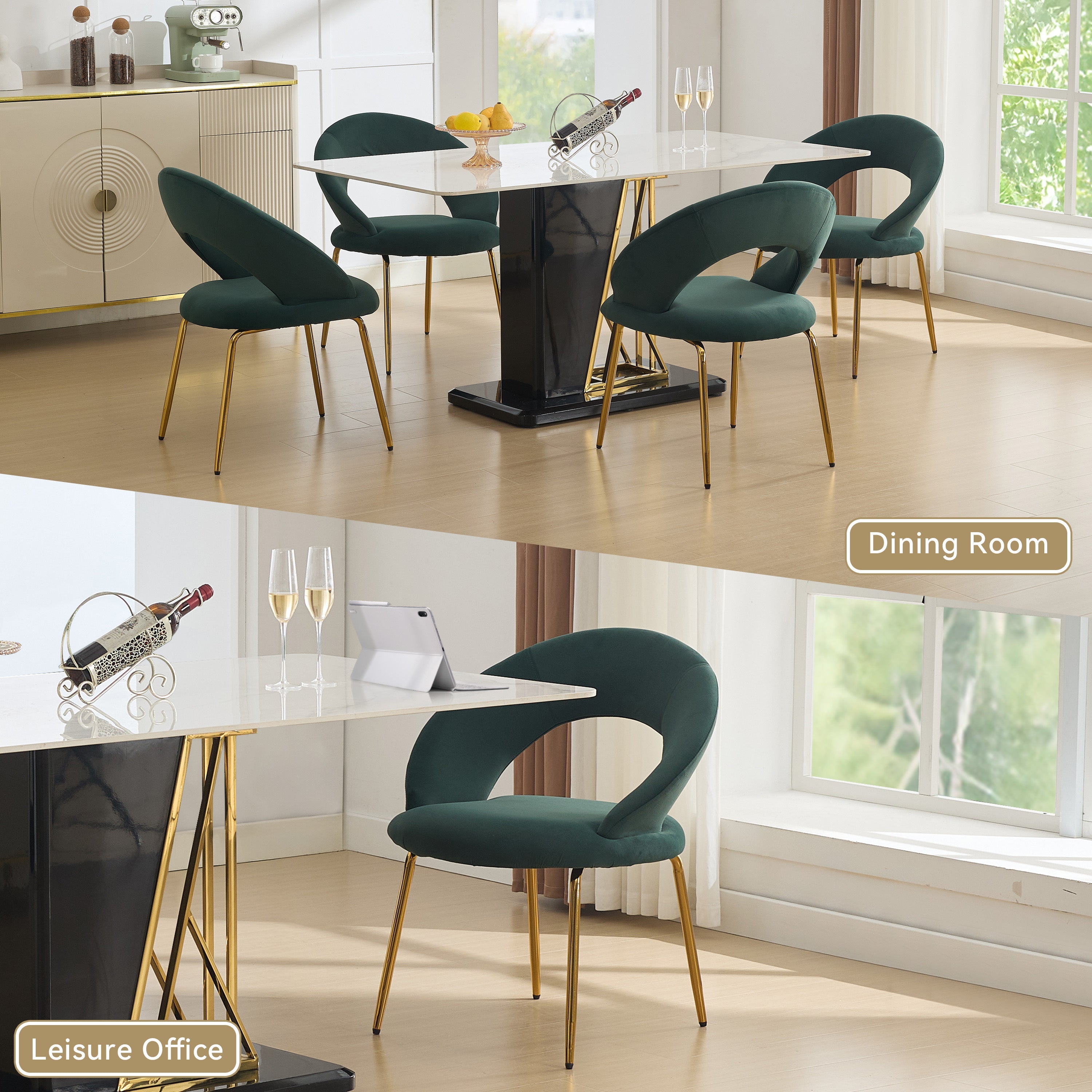 Velvet/Teddy Fabric Dining Chairs with Curved Backrest