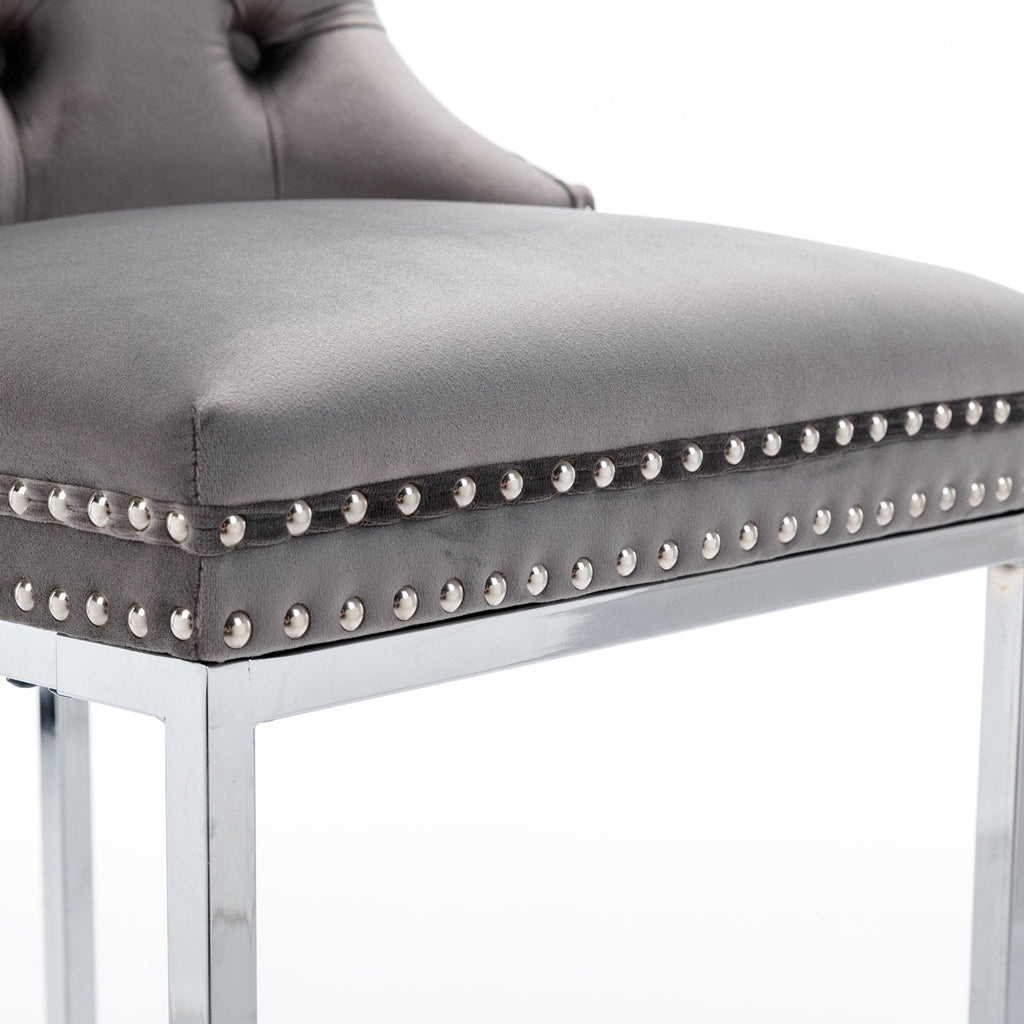 Luxury Elegant Nailhead Trim Tufted Velvet Bar Stools (Set of 2)