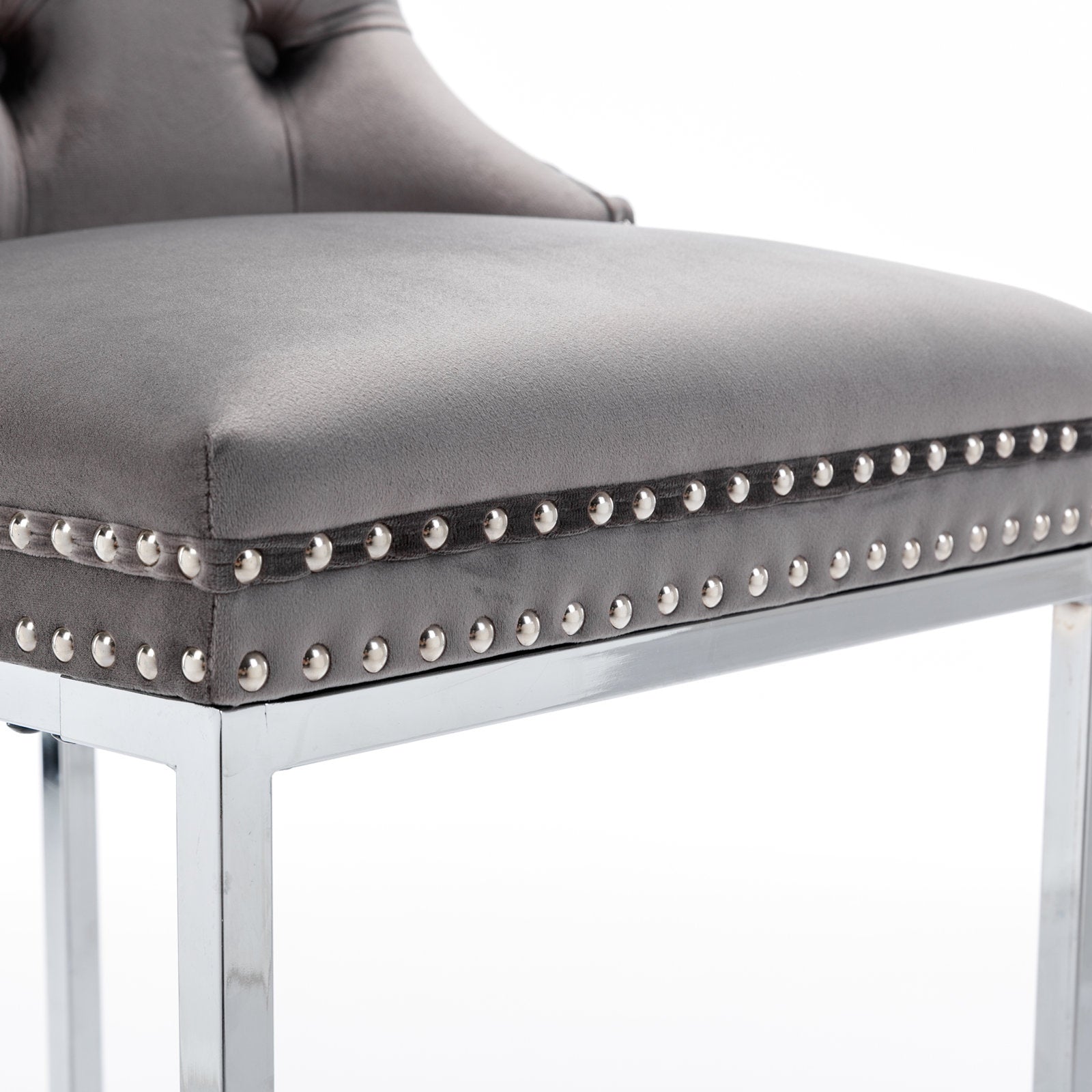 Luxury Elegant Nailhead Trim Tufted Velvet Bar Stools (Set of 2)