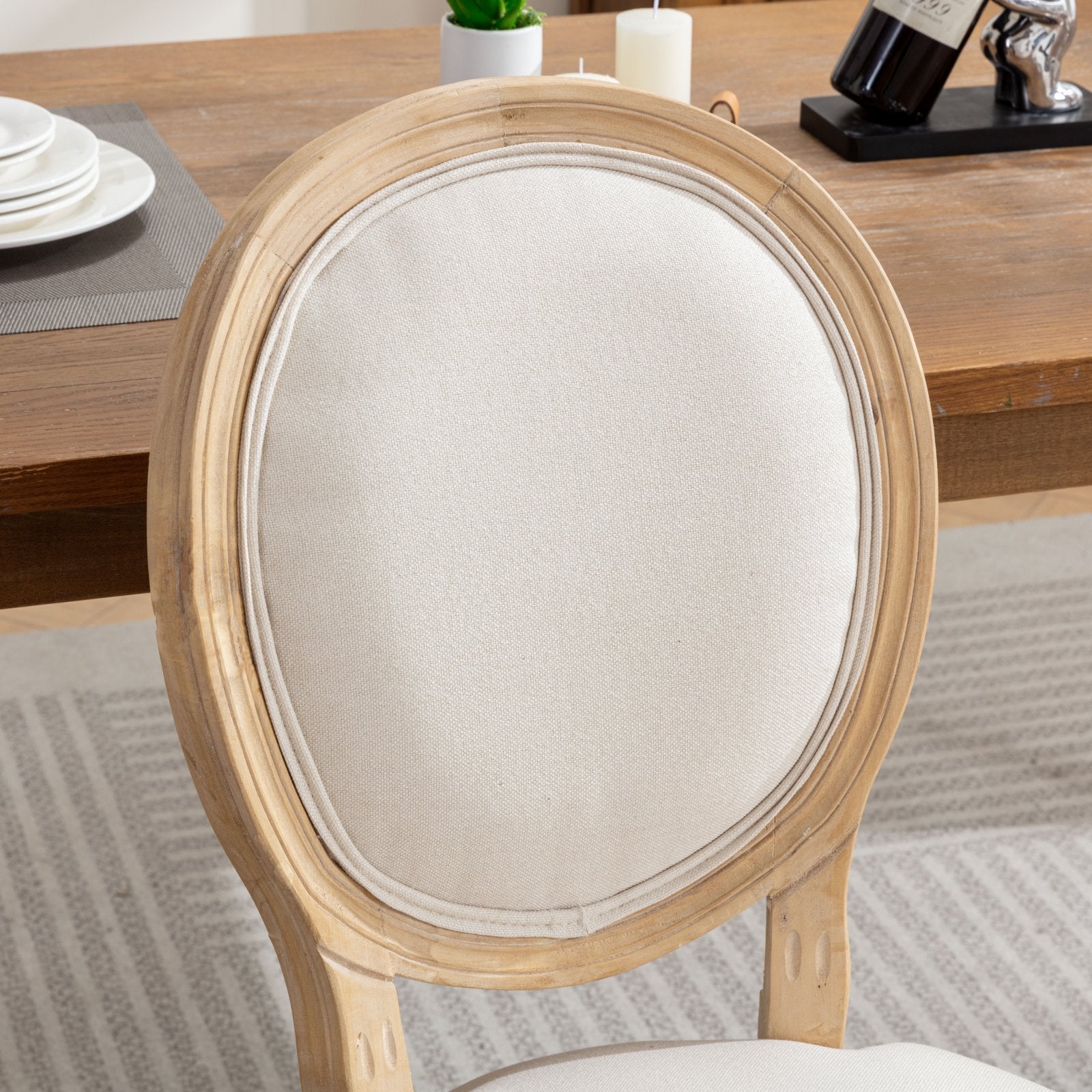 French Style Solid Wood Frame Linen Fabric Back Dining Chair (Set of 2)