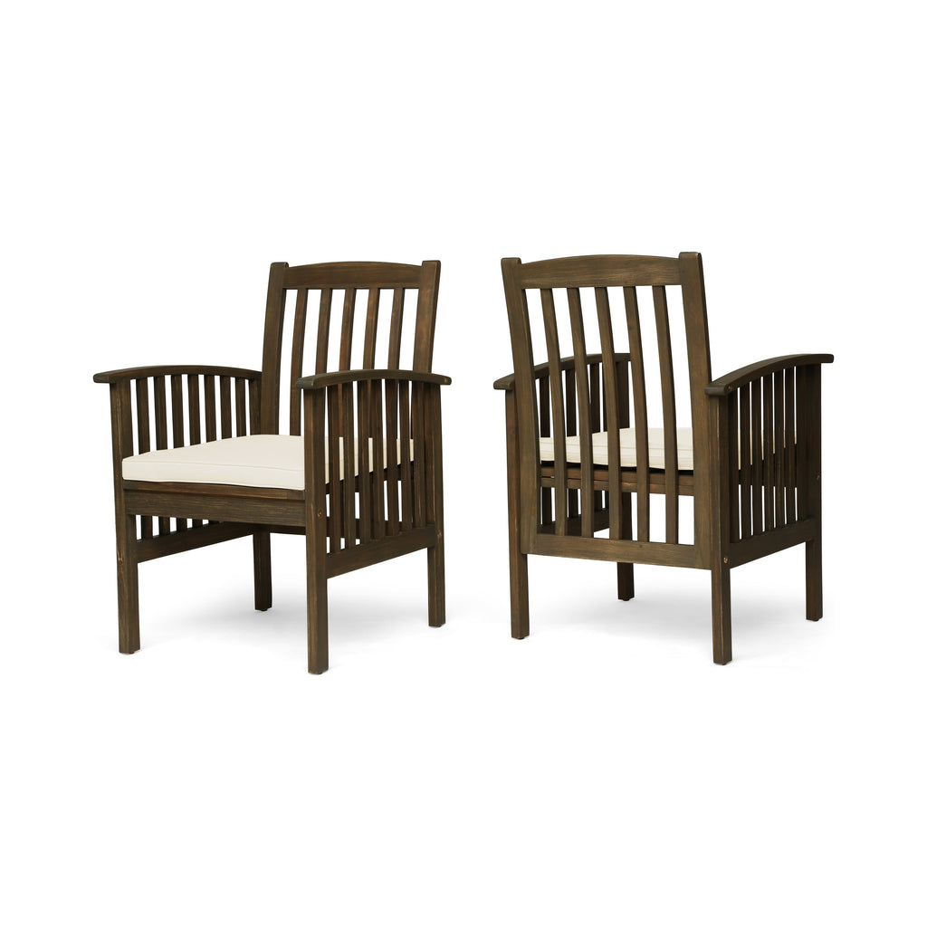Outdoor 2PCS Acacia Wood Dining Chair Set with Cushions