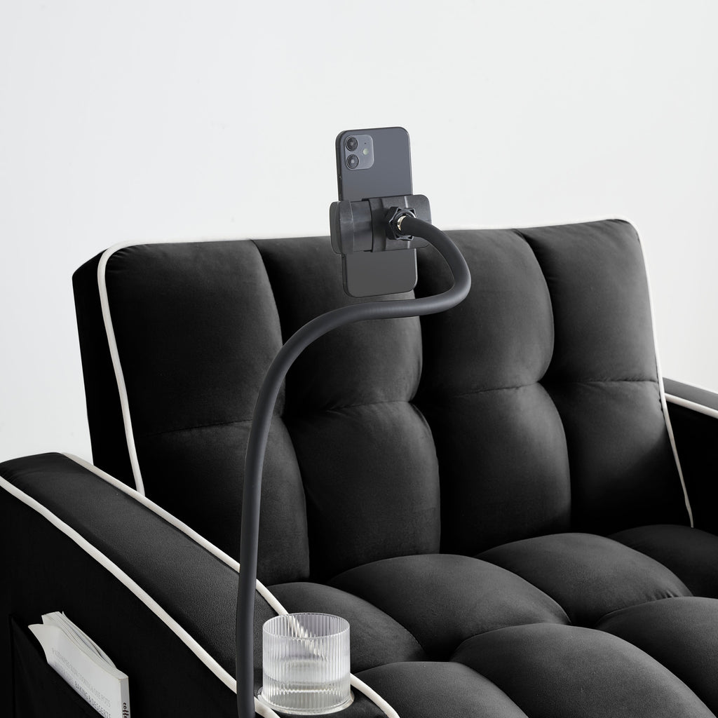 Velvet Foldable Sofa Bed Adjustable Back with USB, Ashtray & Phone Stand