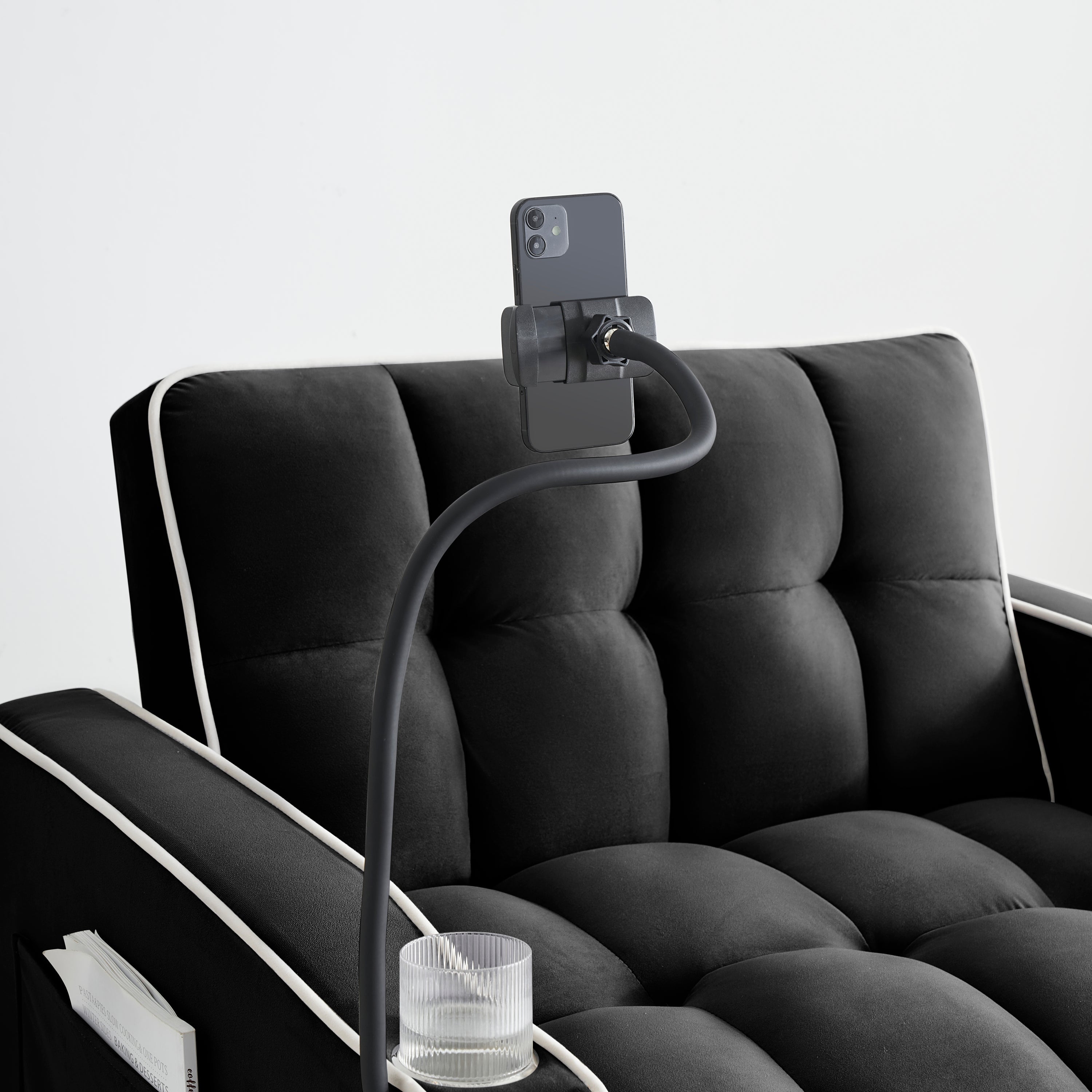 Velvet Foldable Sofa Bed Adjustable Back with USB, Ashtray & Phone Stand