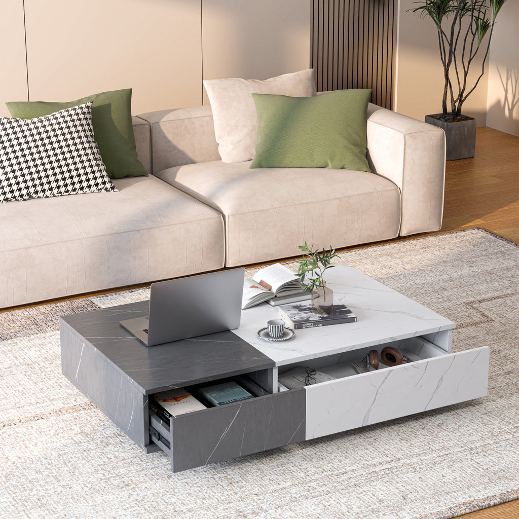 Modern Style Walnut Coffee Table with two Storage Spaces