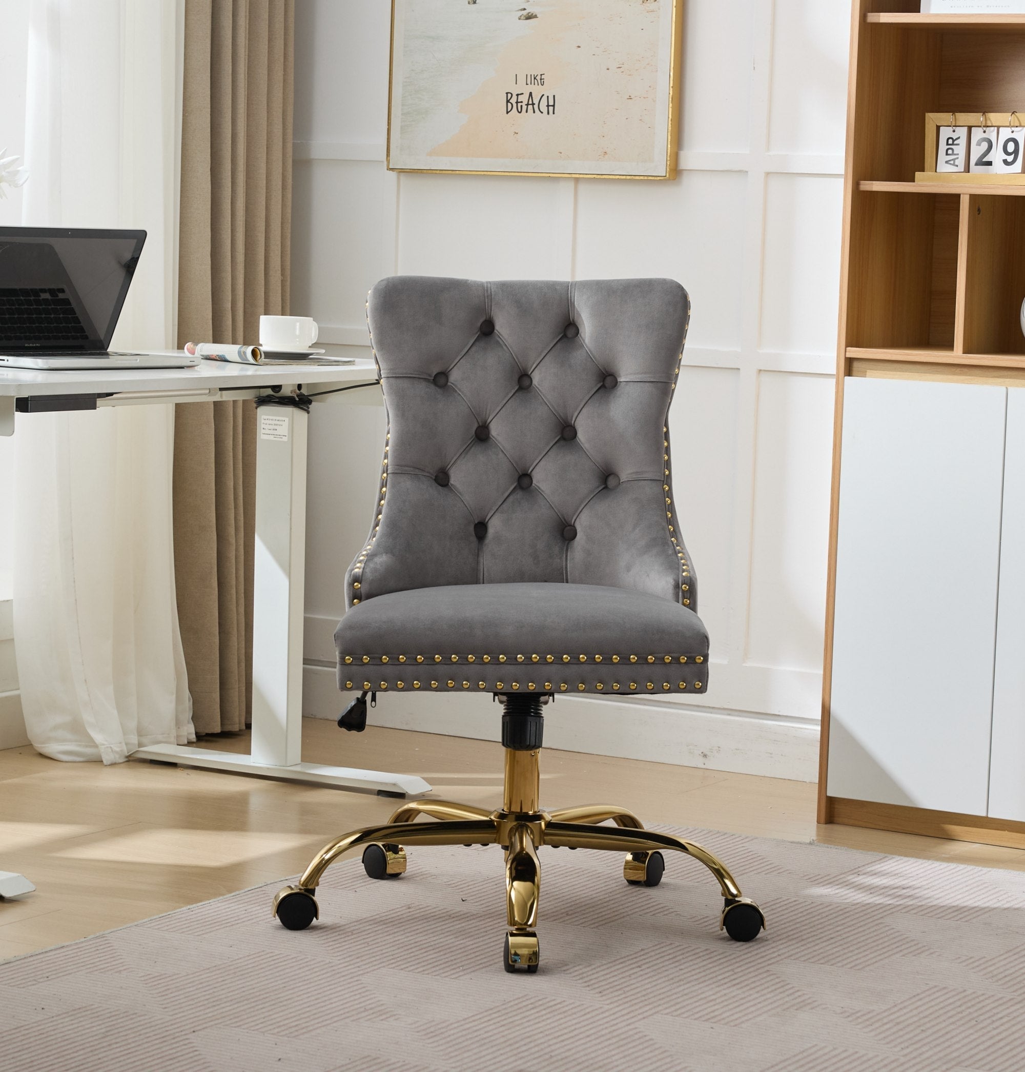 Modern Velvet Upholstered Tufted Button Home Office Chair
