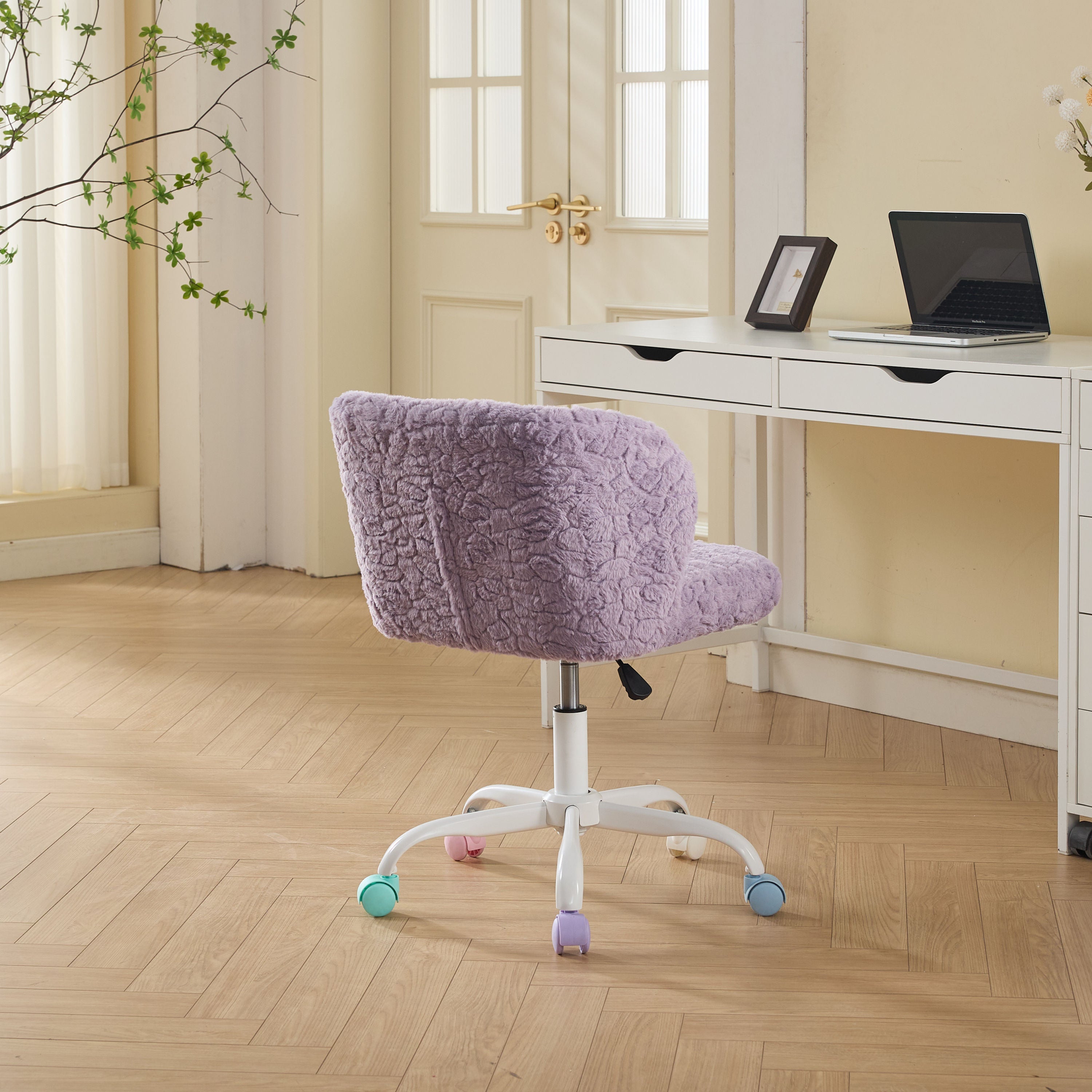 Artificial Rabbit Hair Adjustable Office Chair with Metal Base