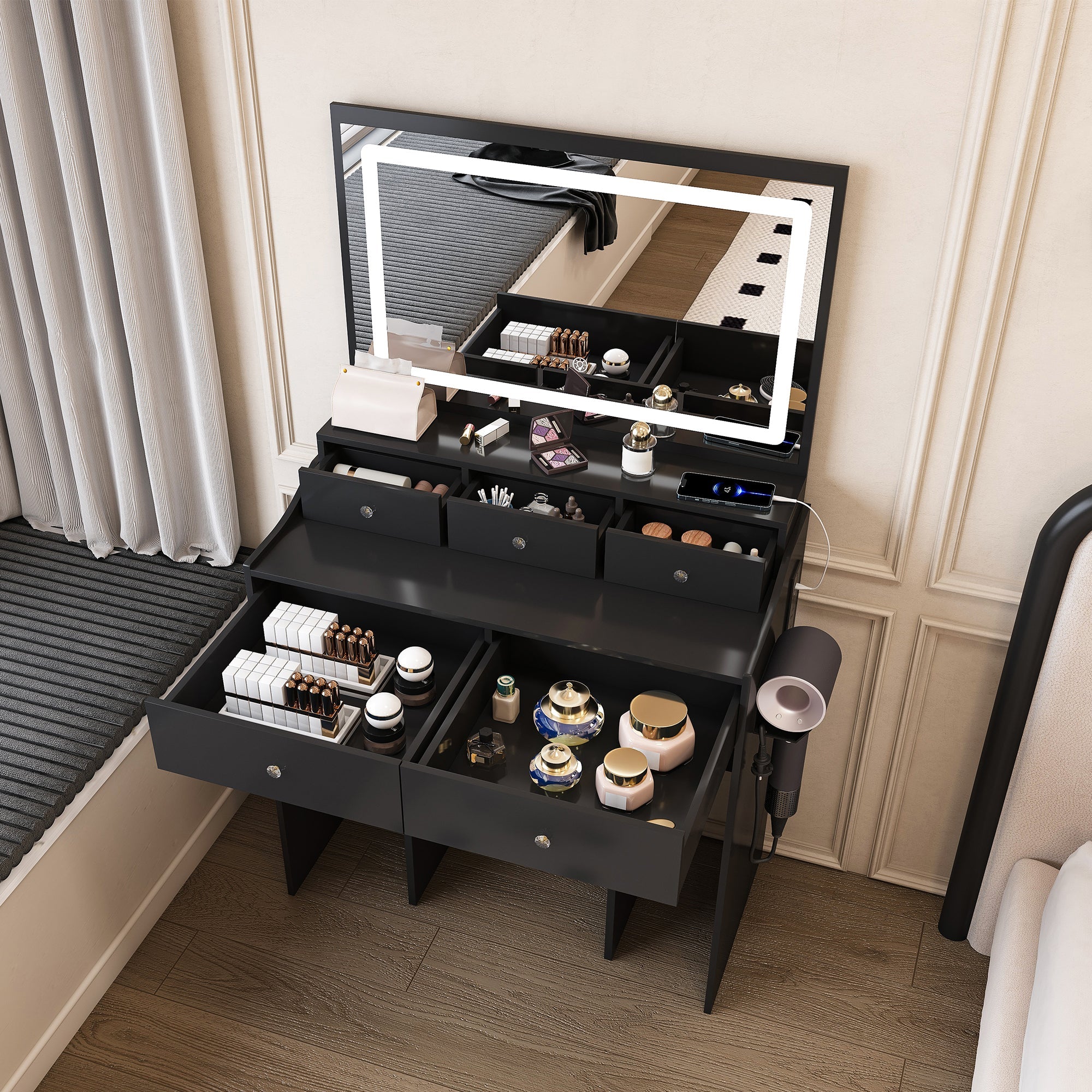 Modern Makeup Vanity Set with Power Outlet
