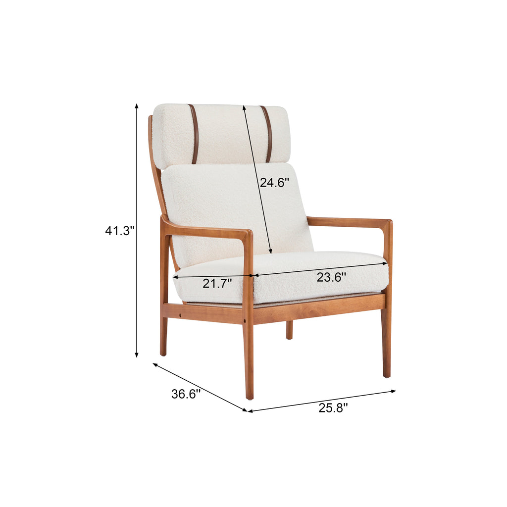 Modern Solid Wood Frame Ergonomic Accent Armchair with High Back