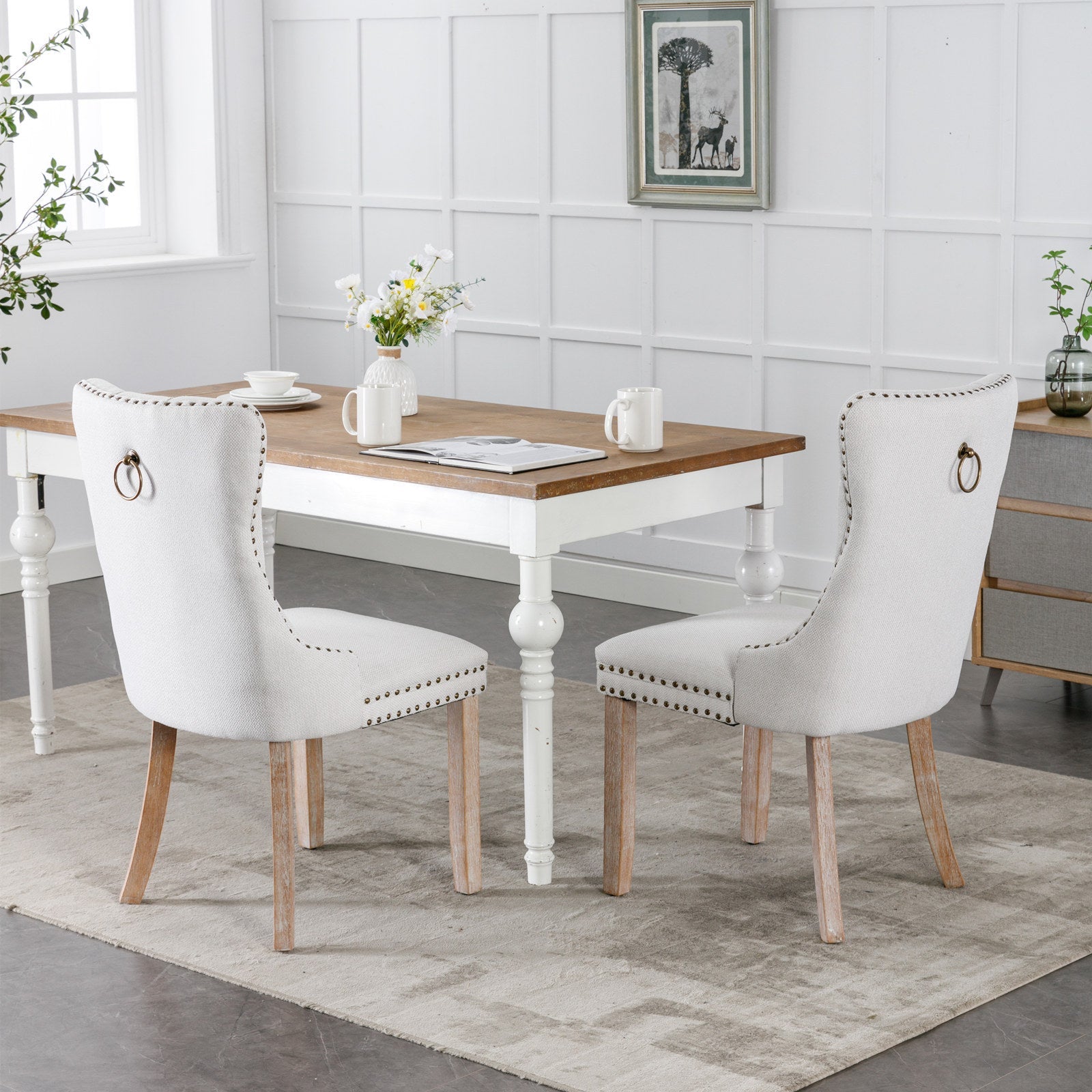 Linen Contemporary Tufted Flax Upholstered Dining Chairs (Set of 2)
