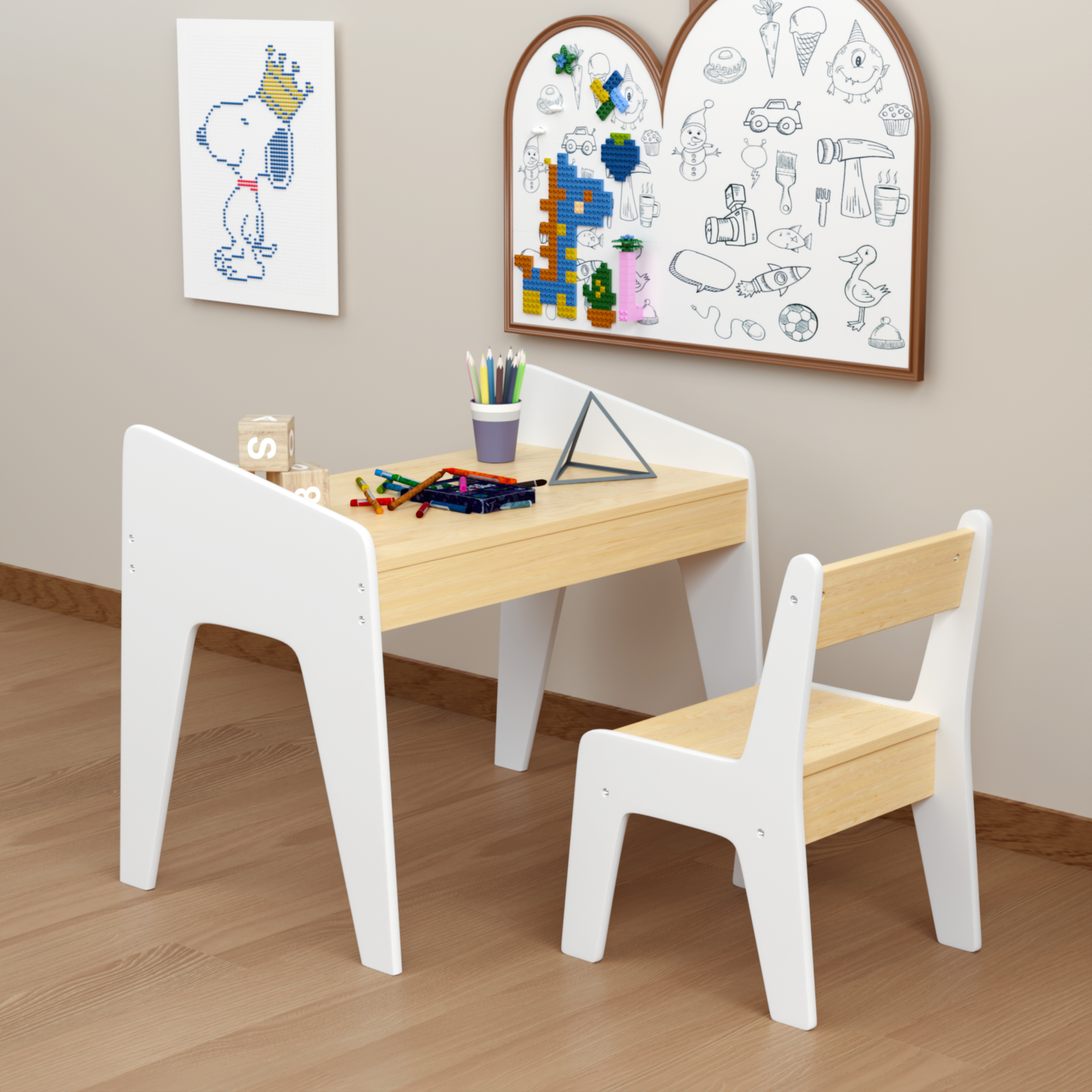 Kids Wooden Table Set with One Chair