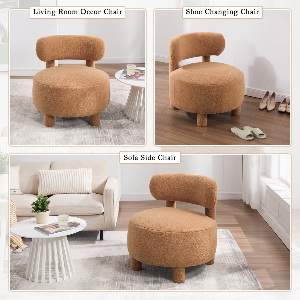 Fur/Teddy Fabric Armless Accent Chair with Curved Backrest
