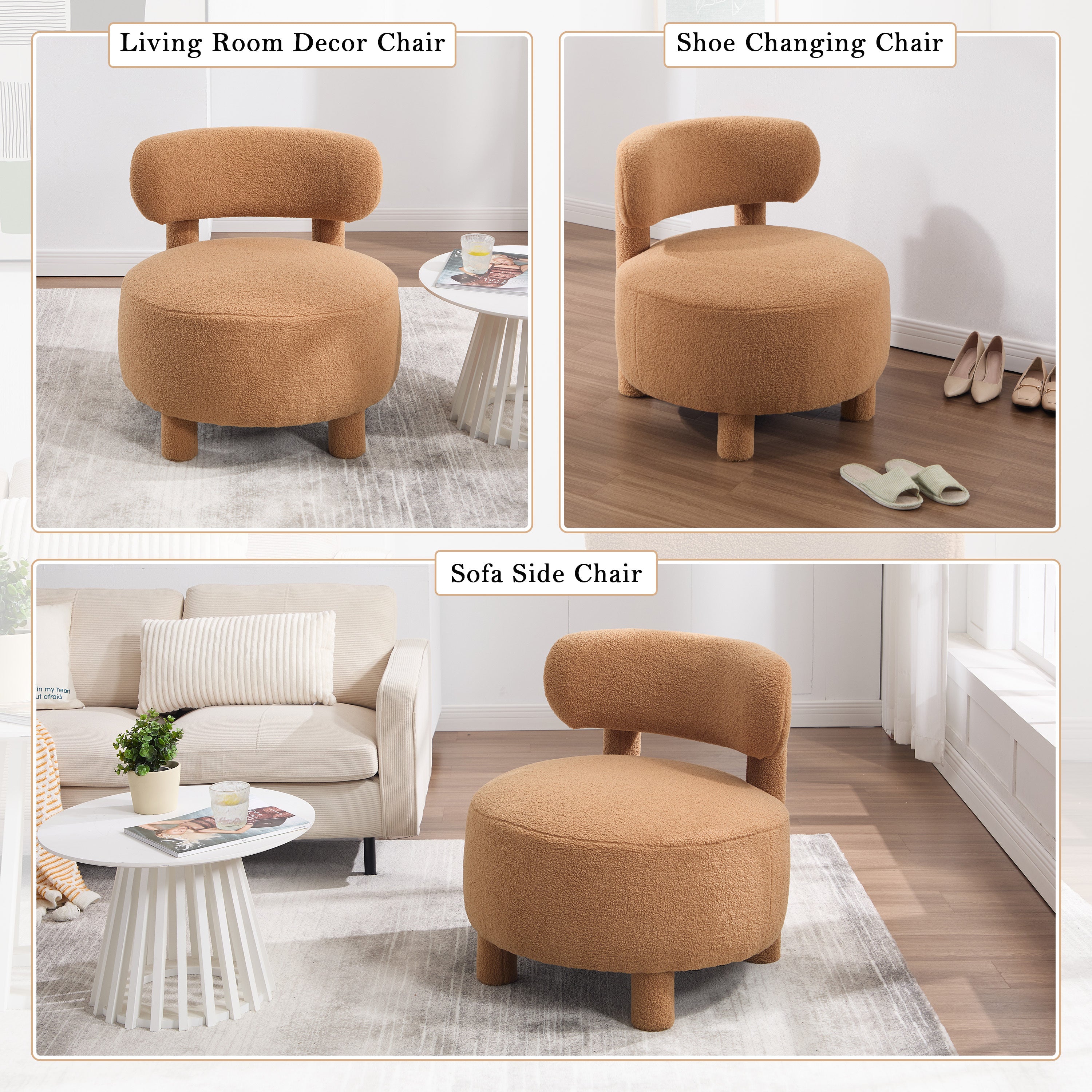 Fur/Teddy Fabric Armless Accent Chair with Curved Backrest