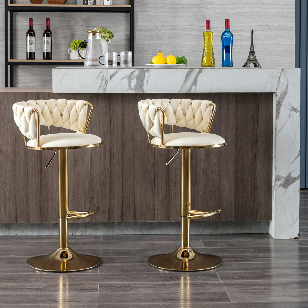 Swivel Height Adjustable Velvet Bar Stools with Golden Leg (Set of 2 )