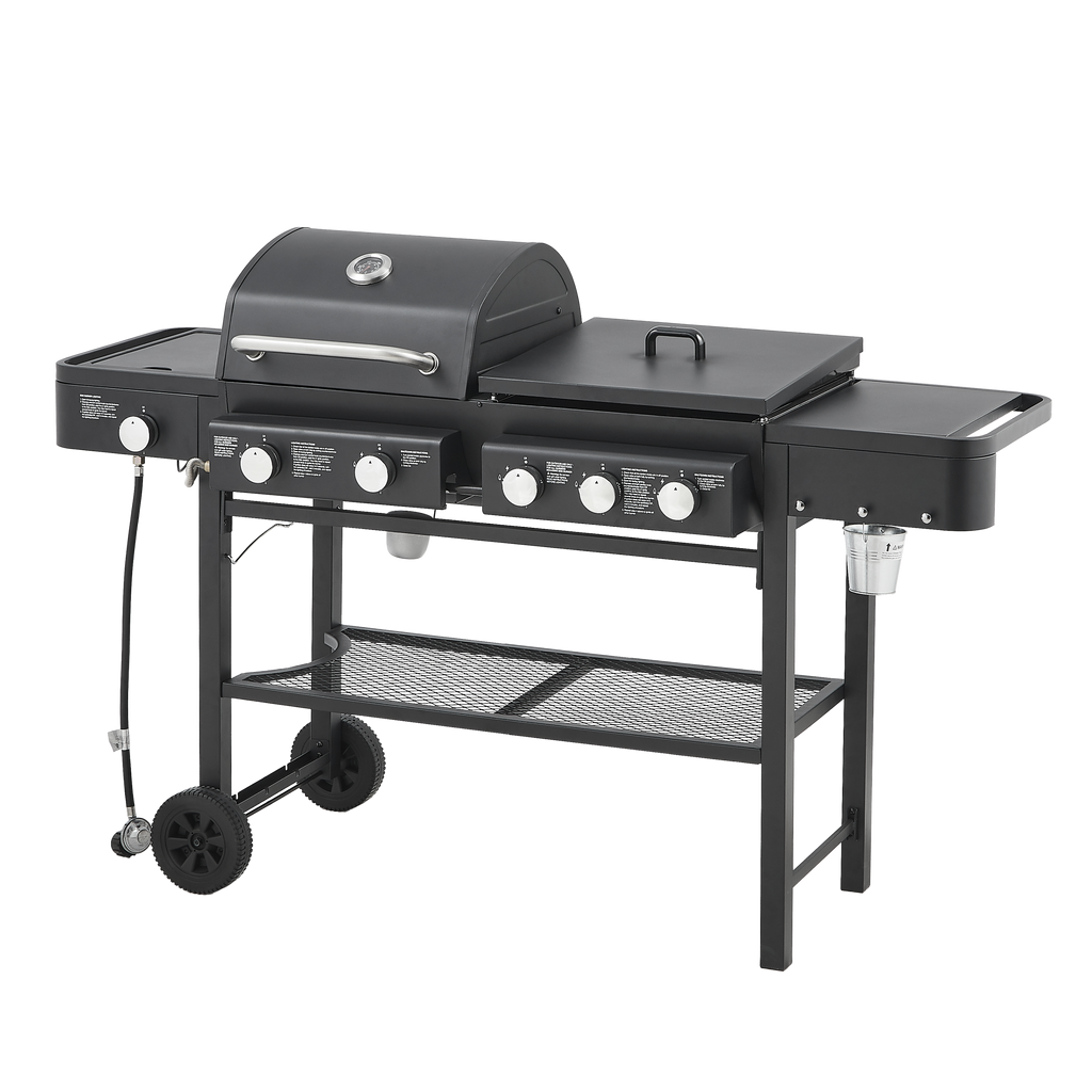 All-in-One 5 Burner Propane Gas Grill Griddle Combo 56000 BTU Heavy Duty Backyard BBQ