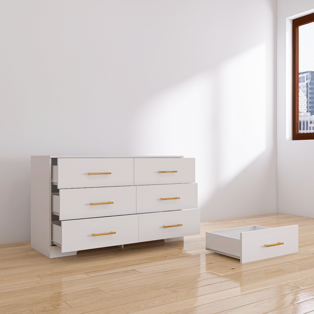 Large 6 Drawers Chest Dressers Table with Golden Handle
