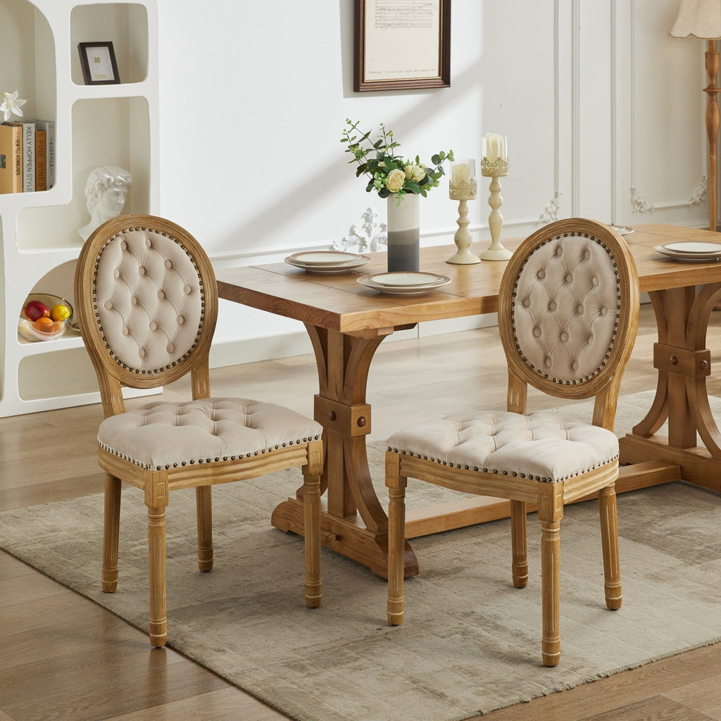 French Style Solid Wood Frame Velvet Dining Chairs (Set of 2)