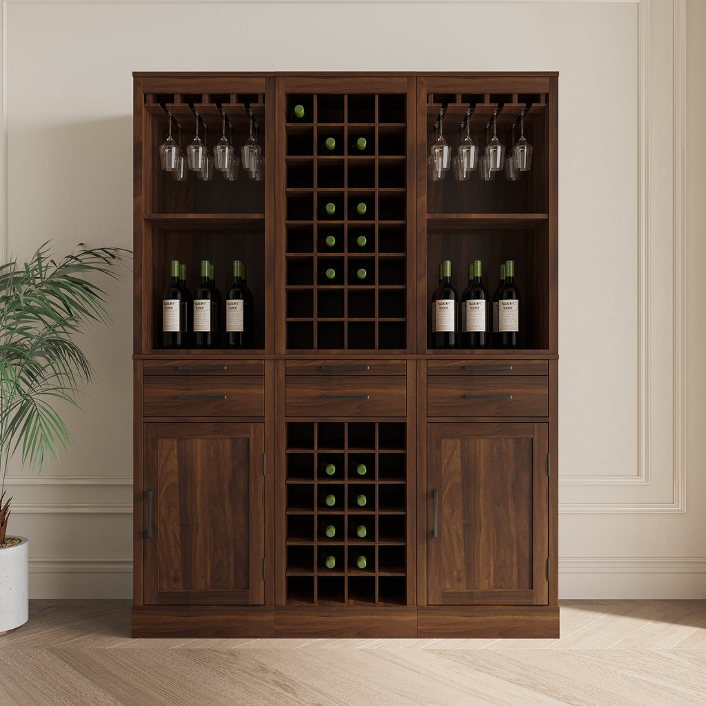 Brown Walnut Color Modular Wine Bar Cabinet