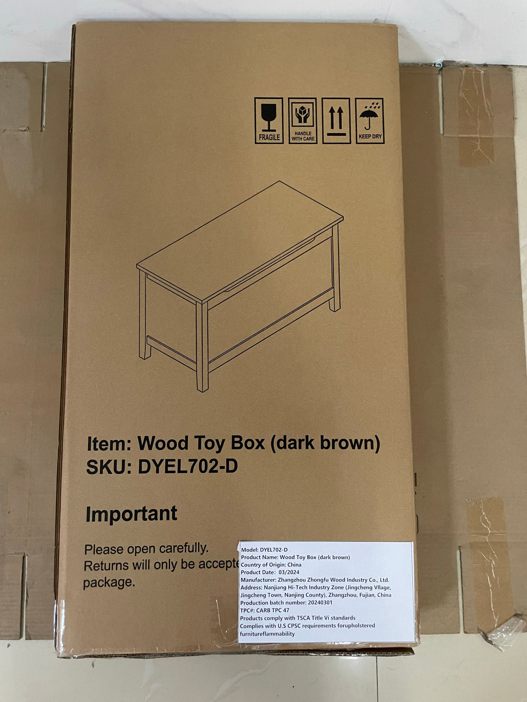 Kids Wooden Toy Box Storage with Safety Hinged Lid for Ages 2+