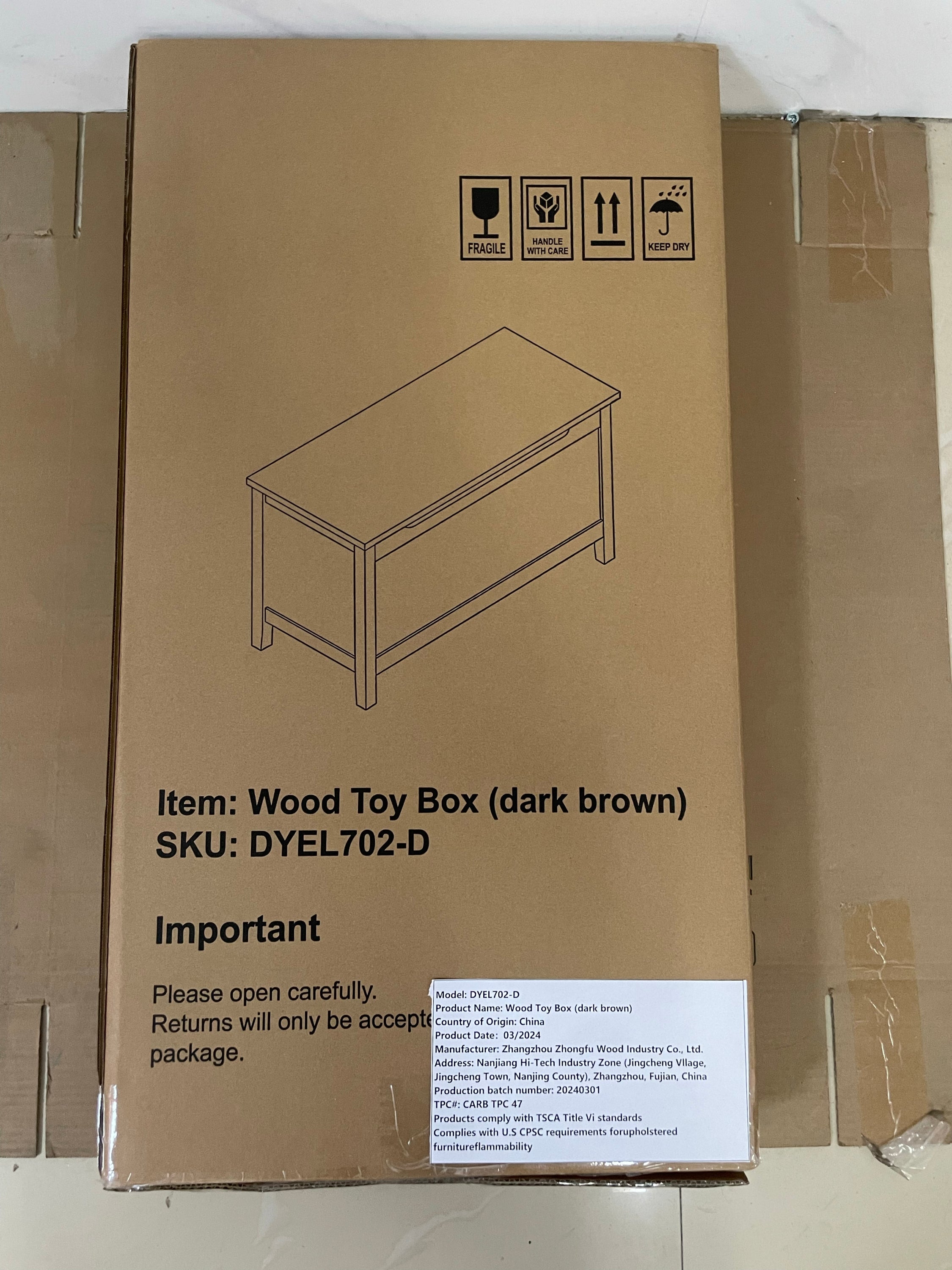 Kids Wooden Toy Box Storage with Safety Hinged Lid for Ages 2+