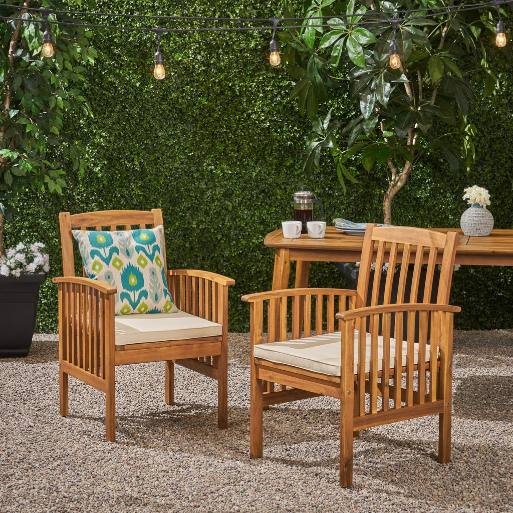 Outdoor 2PCS Acacia Wood Dining Chair Set with Cushions