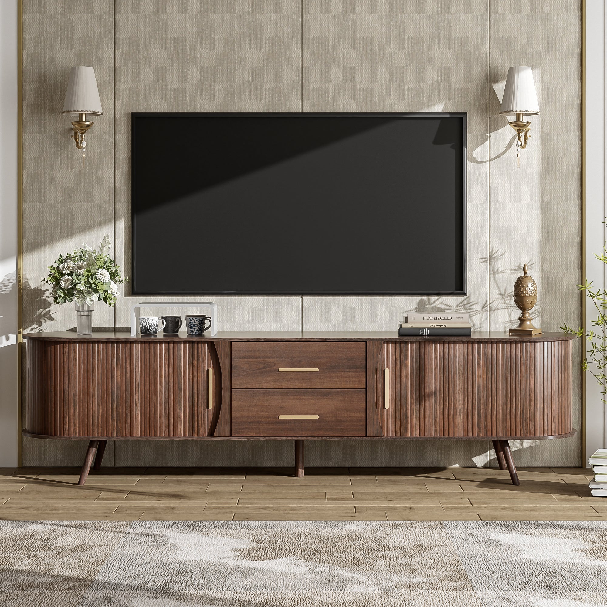 Mid-Century Modern TV Stand for 80' TV