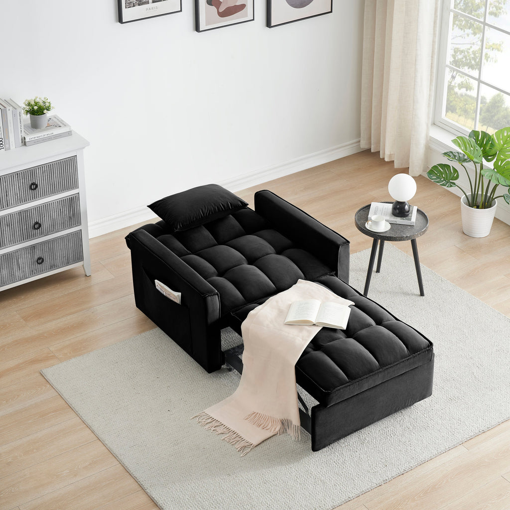 Velvet Foldable Sofa Bed Adjustable Back with USB, Ashtray & Phone Stand