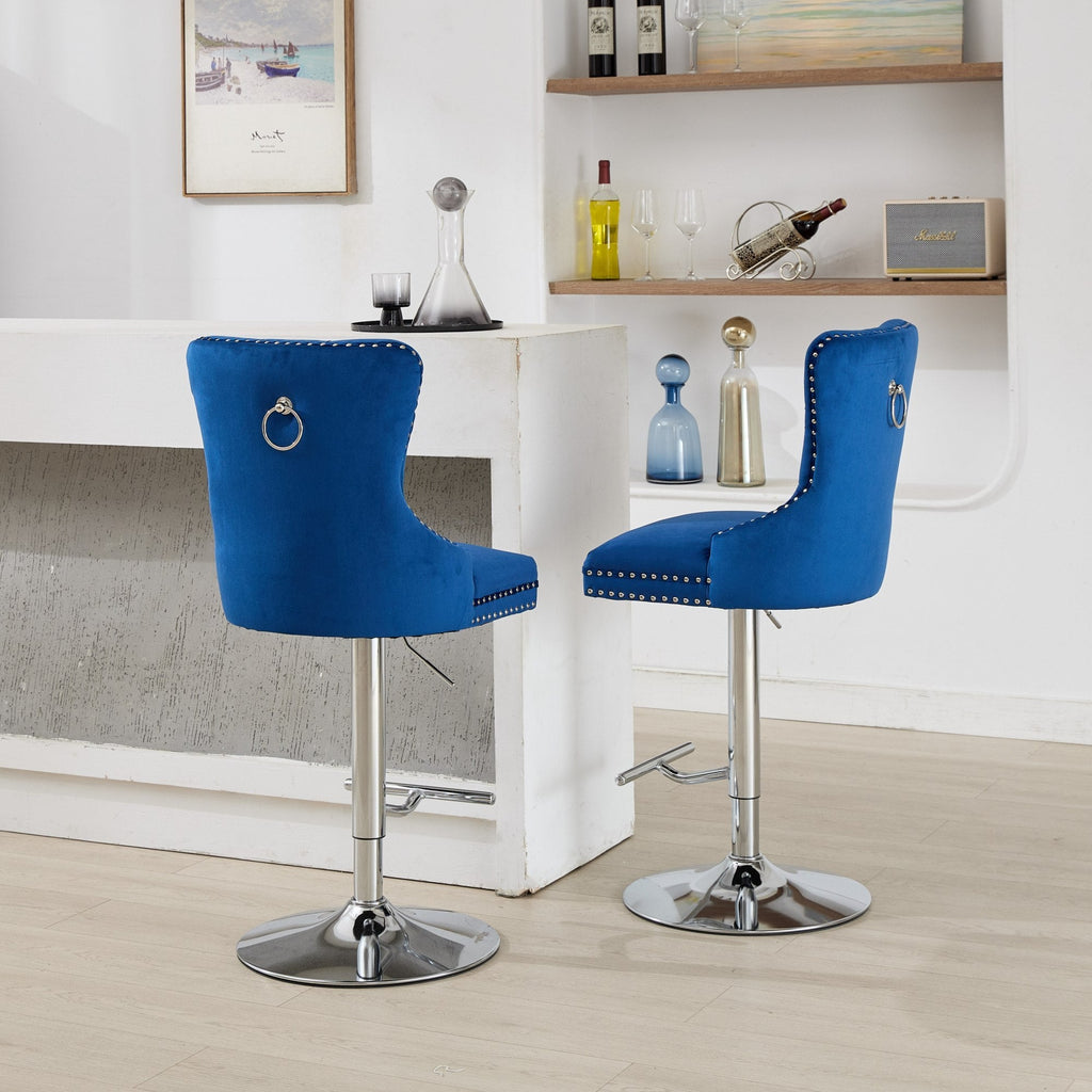 Modern Upholstered Swivel Velvet Barstools (Set of 2)