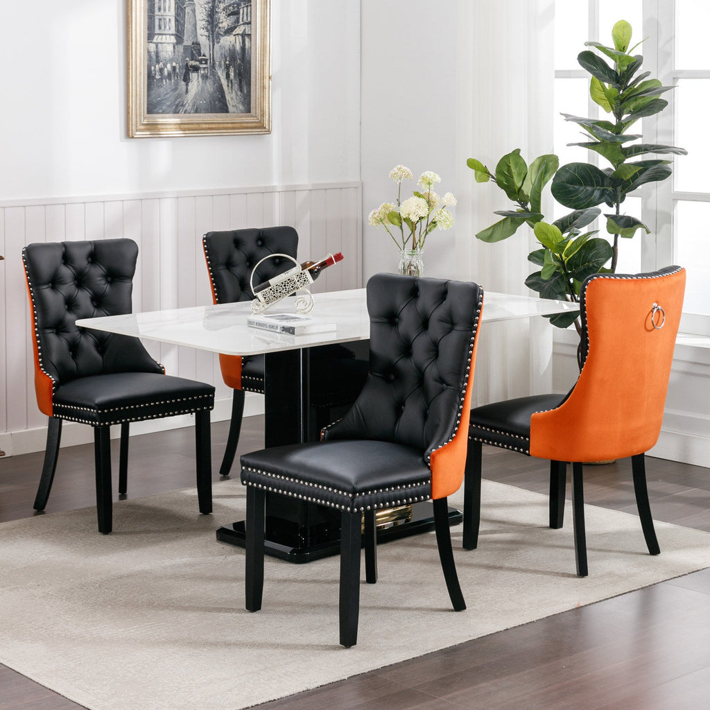 Tufted Solid Wood PU Upholstered Dining Chair with Wood Legs (Set of 2)