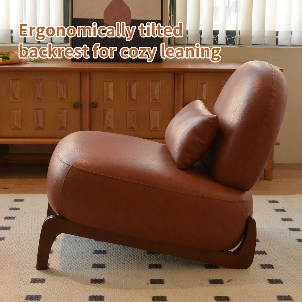 Armless Leather Accent Chair with Solid Wood Legs