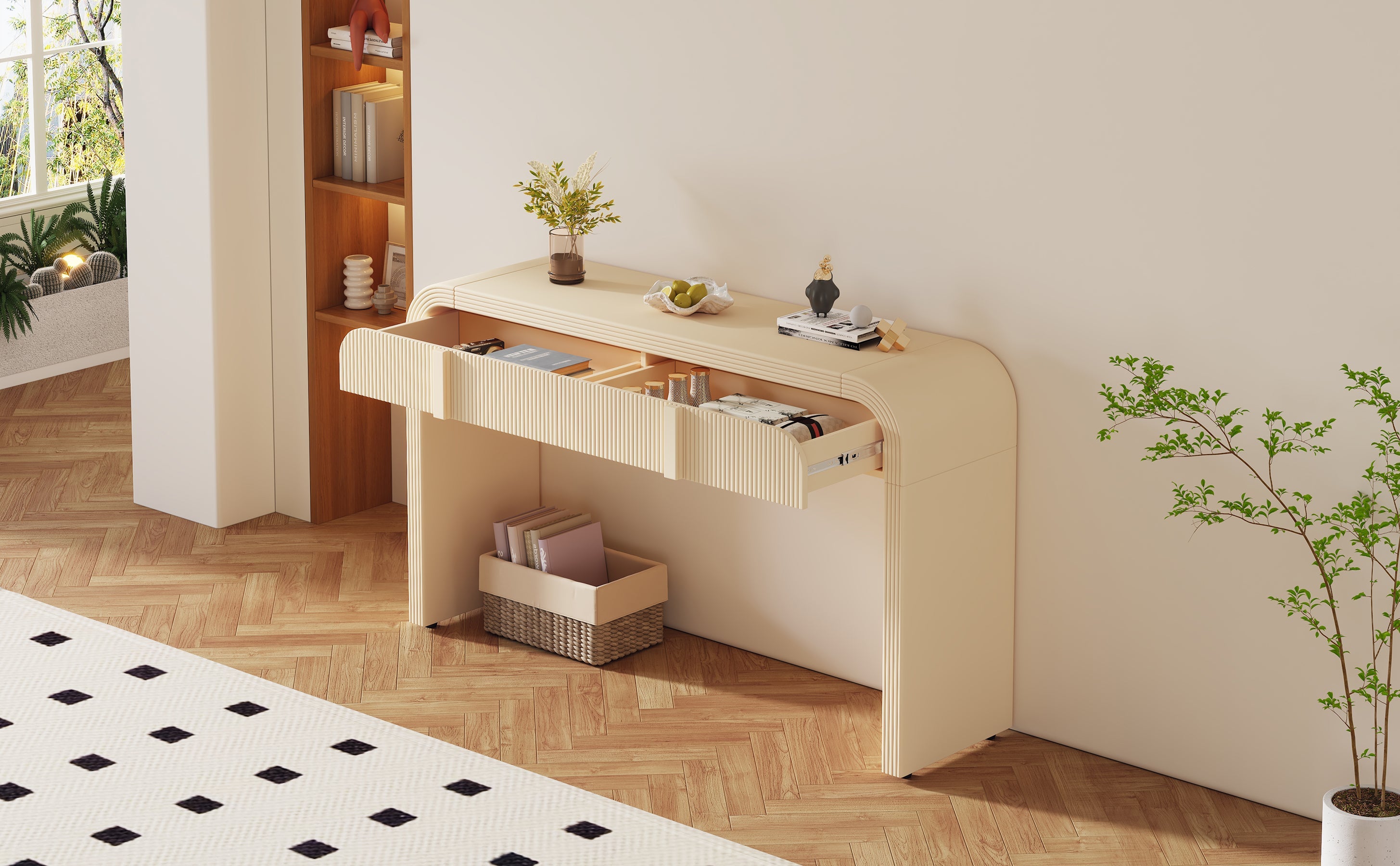 Modern Console Fluted Entryway Table with Rounded Silhouette