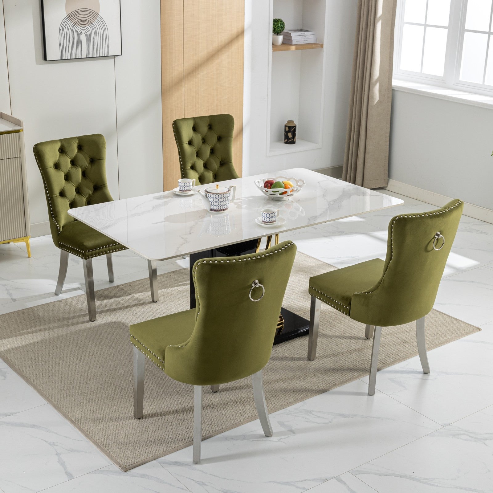 Modern High-end Tufted Solid Wood Velvet Dining Chairs (Set of 2)