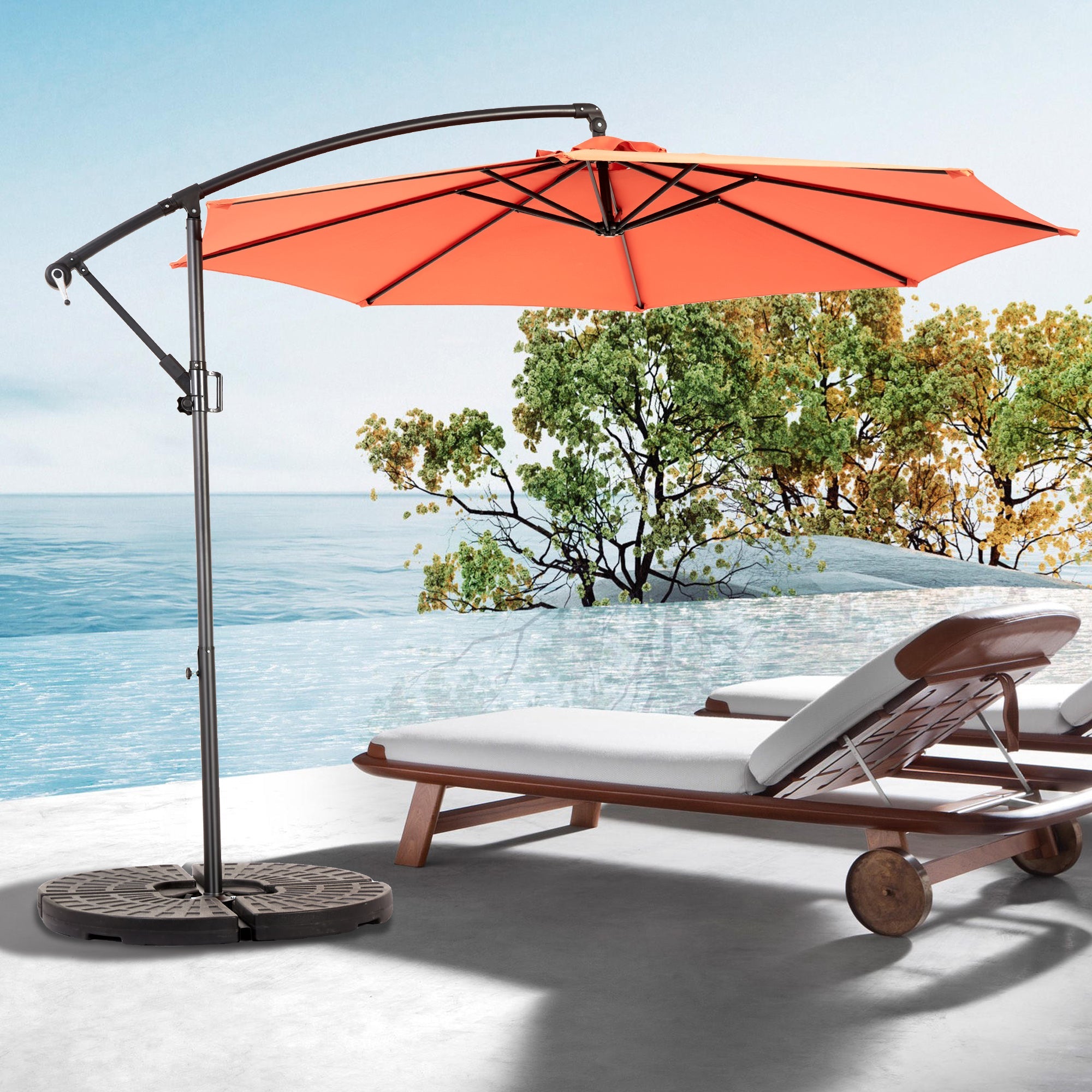 10ft Offset Patio Umbrella w/Tilt & Polyester Shade & 8 Ribs – No Base