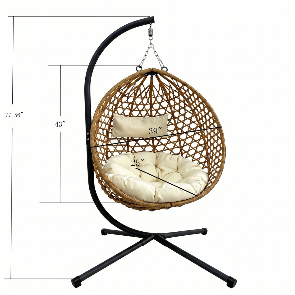 Folding PE Rattan Hanging Egg Chair with Aluminum Steel Frame