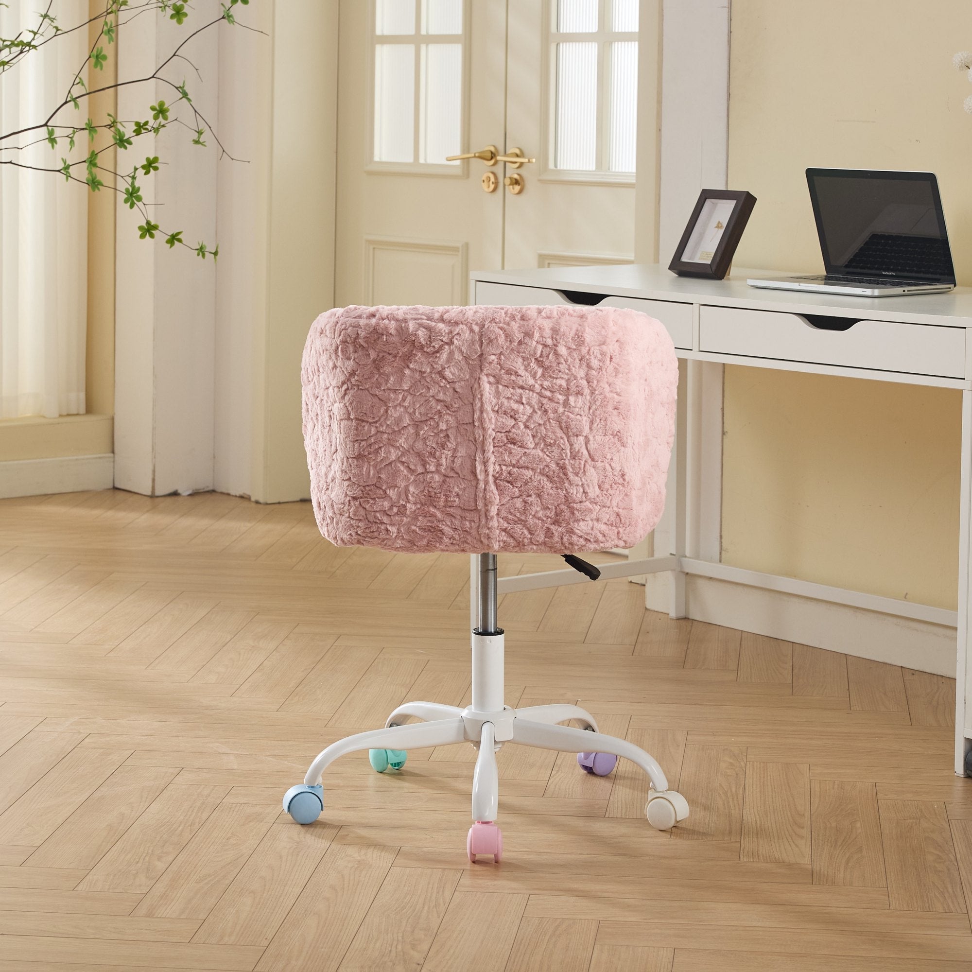 Artificial Rabbit Hair Adjustable Office Chair with Metal Base