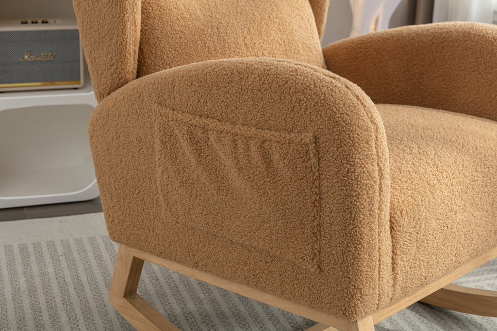 Teddy Fabric Rocking Chair with Packet Wood Legs