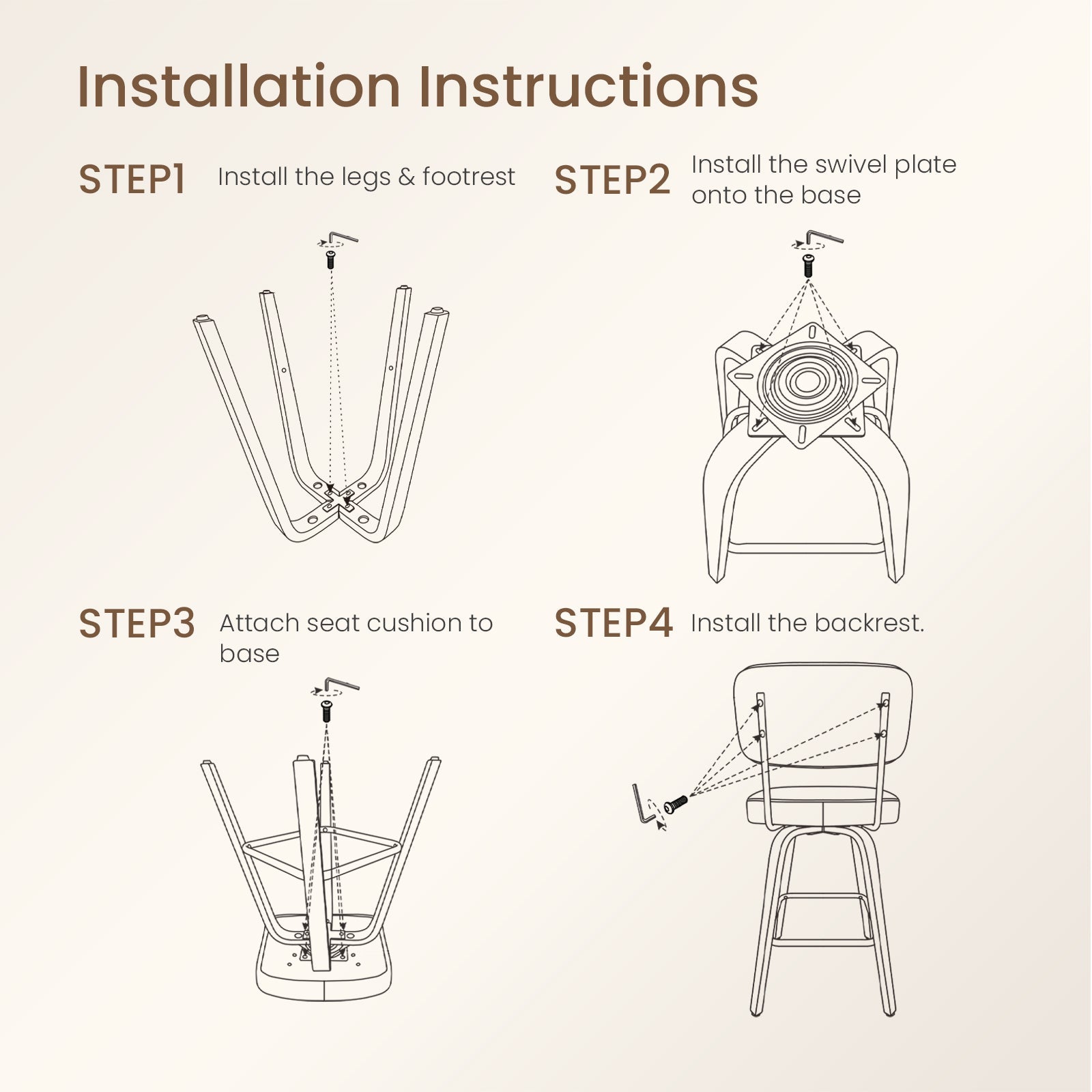 Firmoz Modern PU Swivel Bar Stools with Solid Wood Legs & Ergonomic Backrest