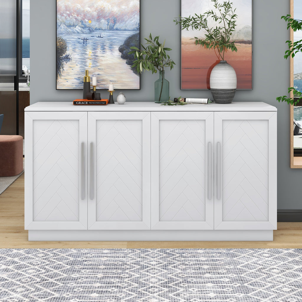 Buffet Cabinet with Adjustable Shelves and Silver Handles