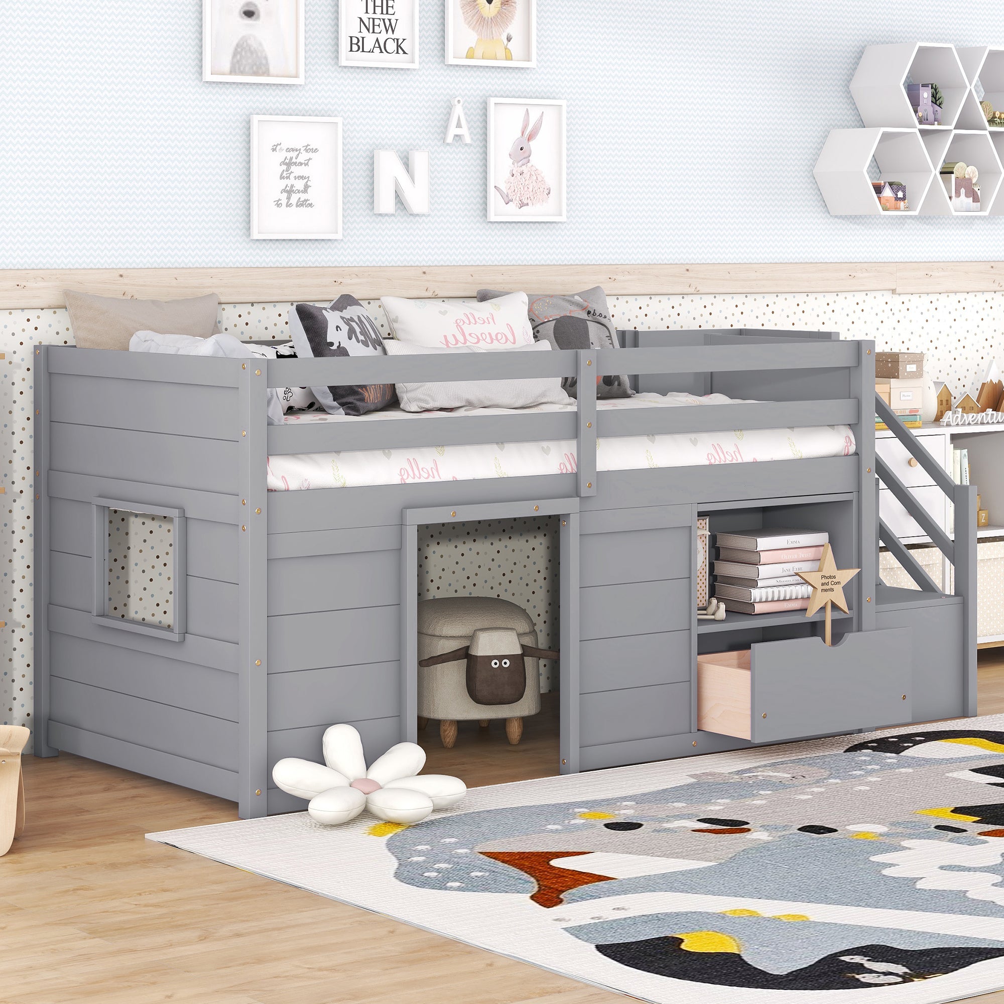 Solid Wood Twin Size Low Loft Bed