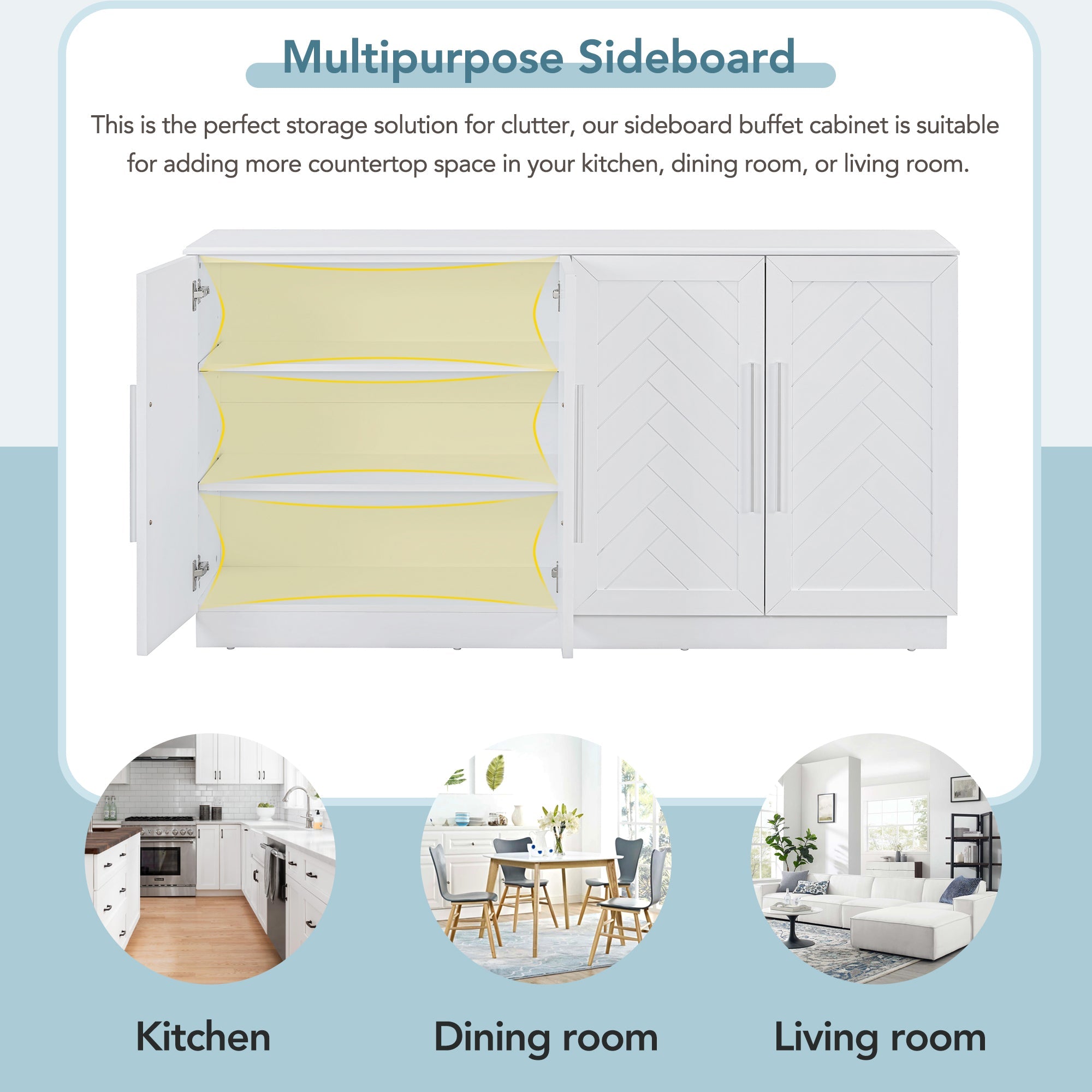 Buffet Cabinet with Adjustable Shelves and Silver Handles