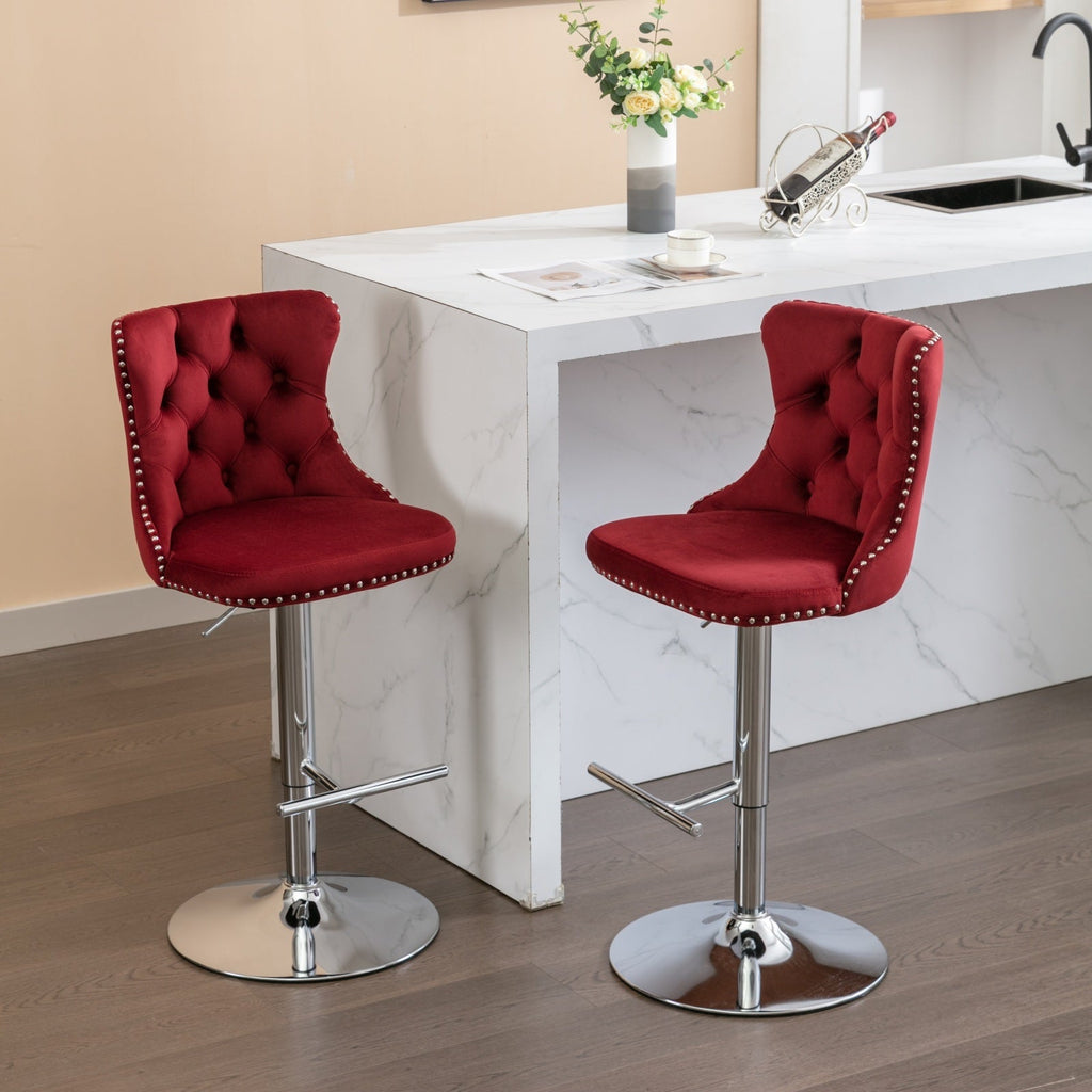 25-33 Inch Modern Velvet Swivel Barstools (Set of 2)