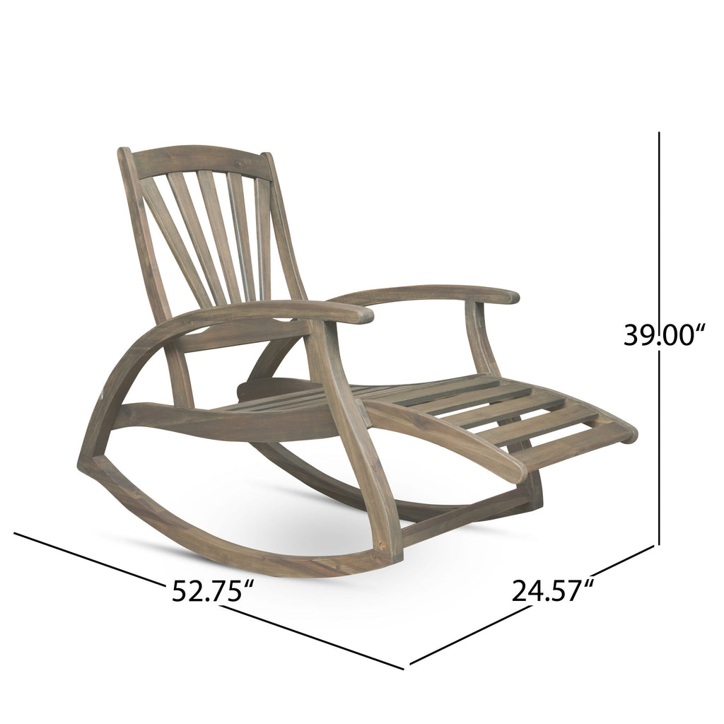 Outdoor Acacia Wood Rocking Chair with Retractable Foot Panel