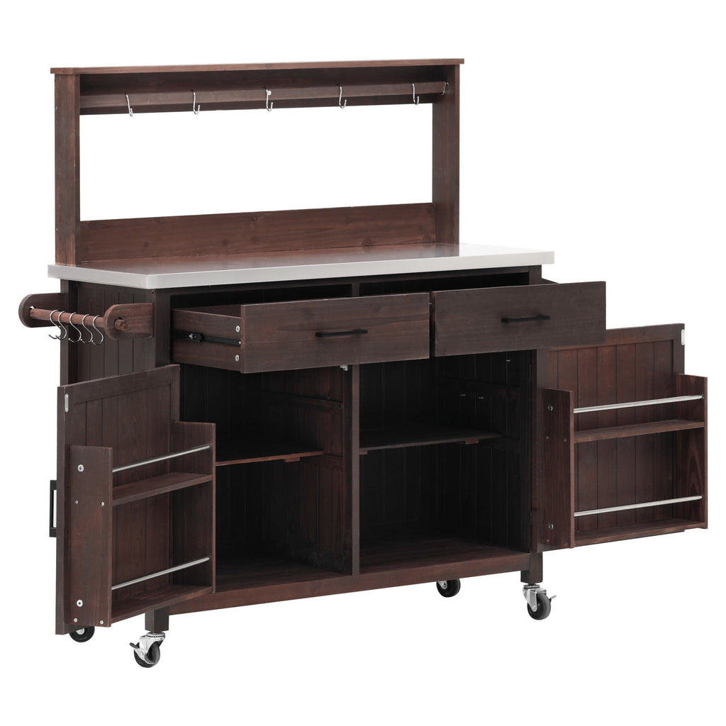 54.1" Outdoor Kitchen Island with High Shelf, Stainless Steel Top & Storage Cabinet