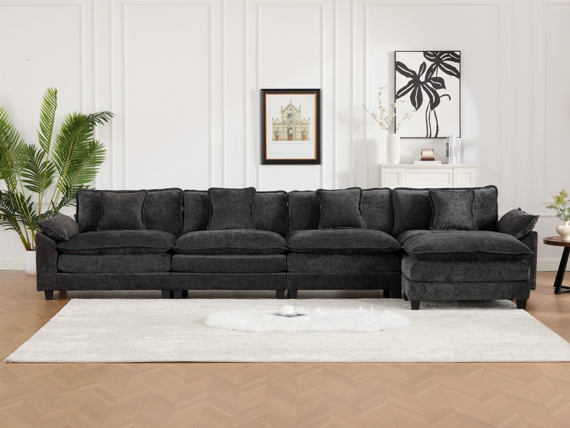 Modern Comfy Upholstered Seat Cushion Sectional Couch (Ottoman is Not Included)