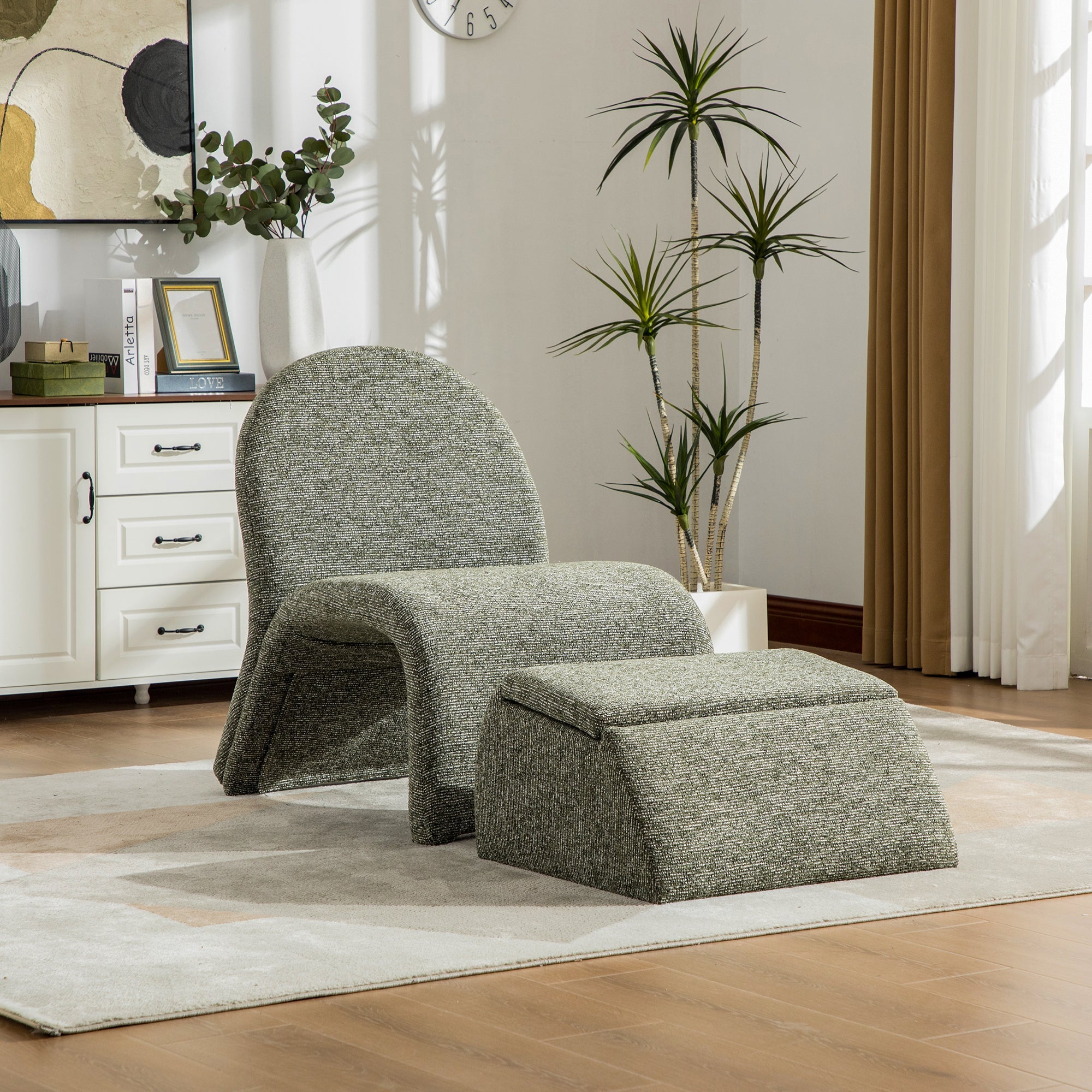 24.8 ' Wide Modern Upholstered Armless Chair with Storage Ottoman